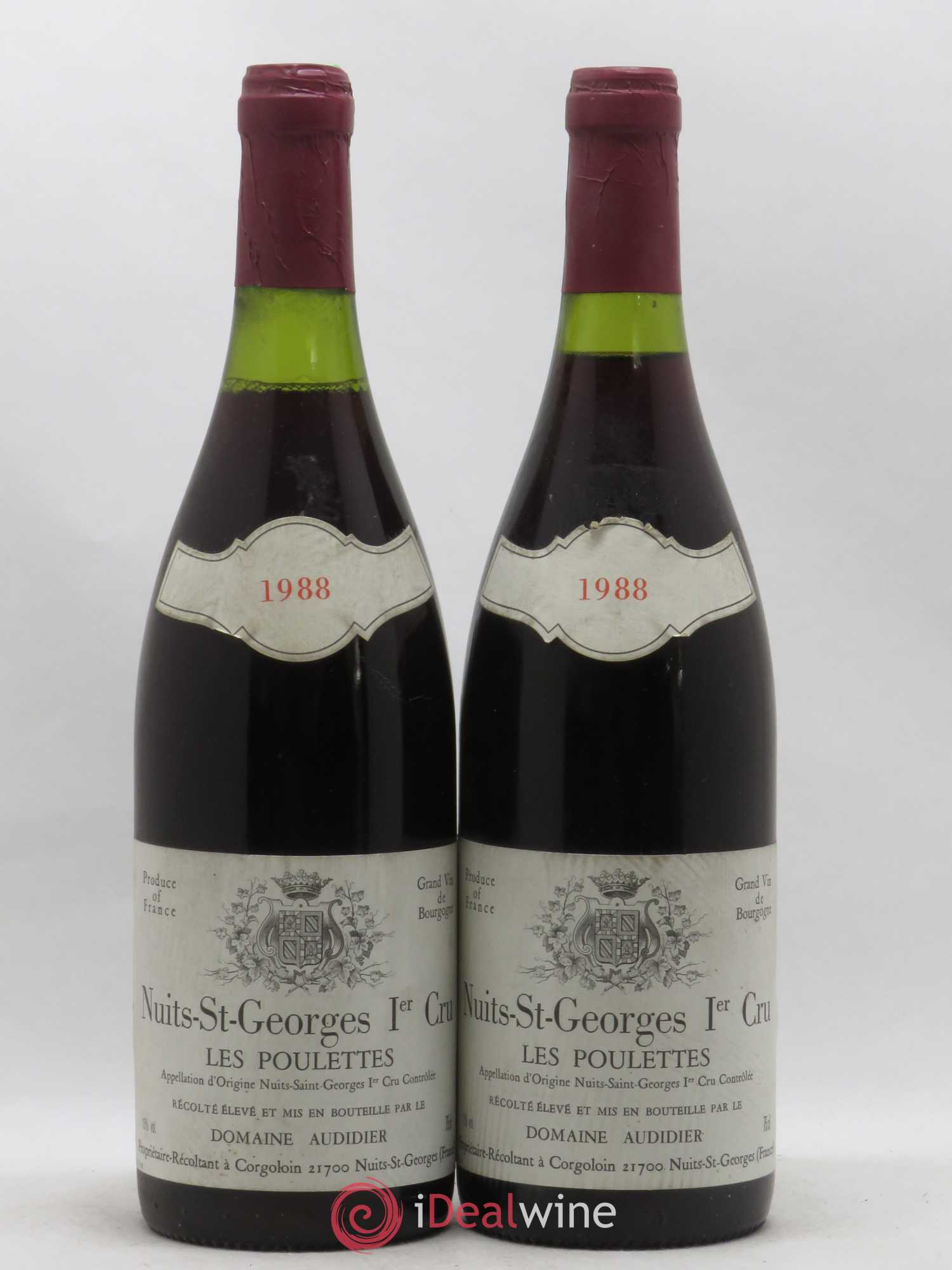 Nuits-Saint-Georges 1er Cru Les Poulettes Domaine Audidier 1988 - Lot de 2 bouteilles - 0