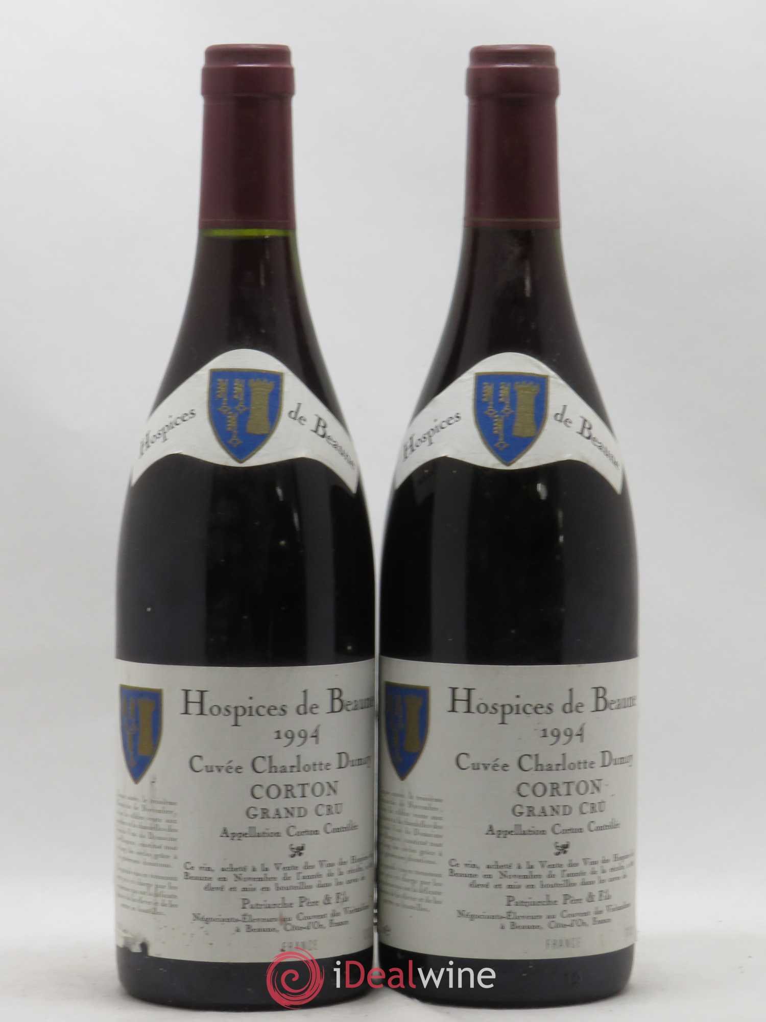 Corton Grand Cru Cuvée Charlotte Dumay Hospices de Beaune Patriarche Père et Fils 1994 - Posten von 2 Flaschen - 0