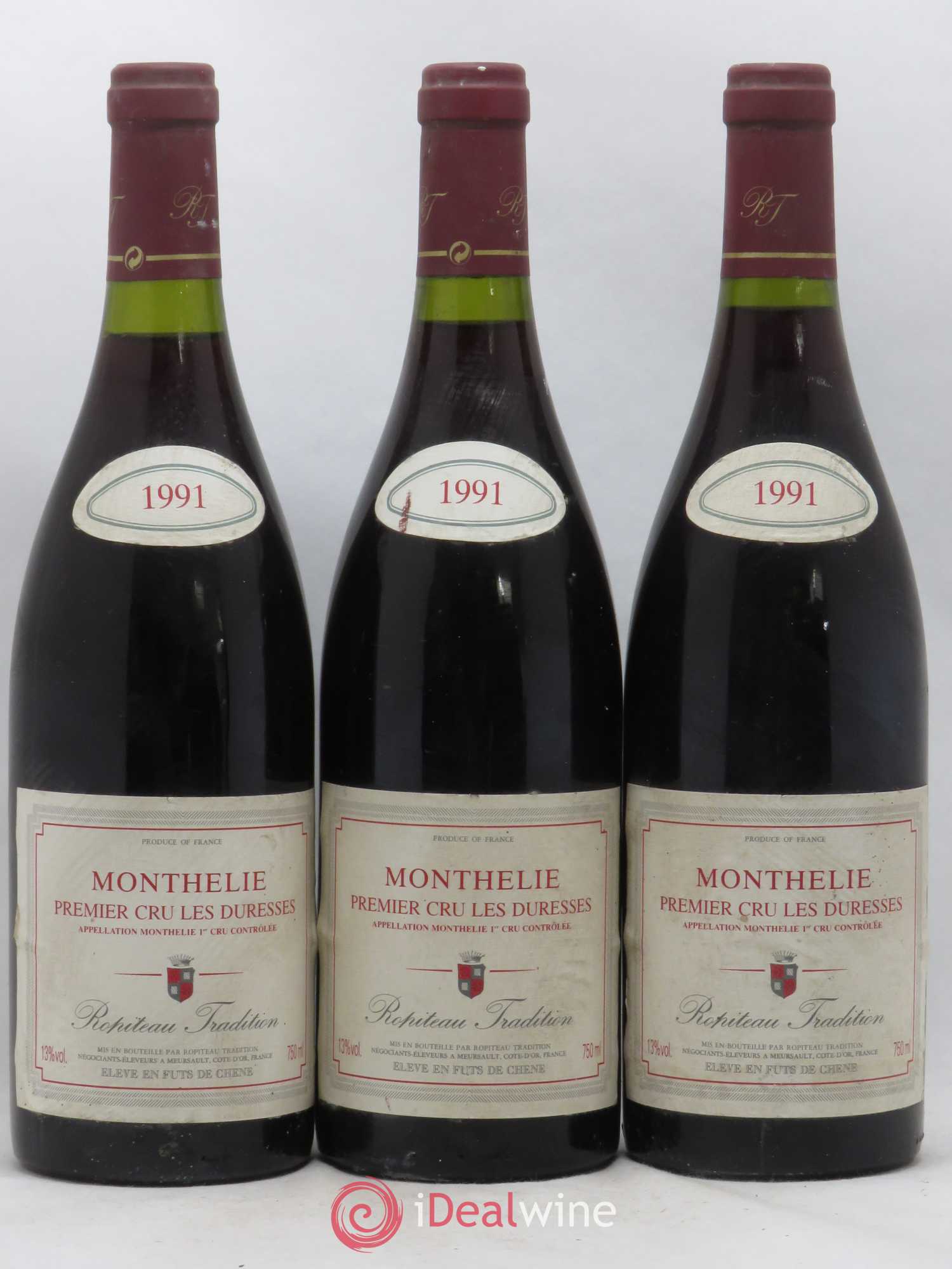 Monthélie 1er Cru Les Duresses Ropiteau 1991 - Lot de 3 bouteilles - 0