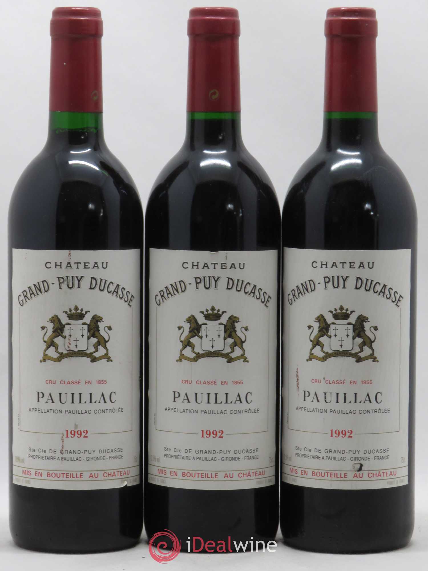 Château Grand Puy Ducasse 5ème Grand Cru Classé 1992 - Lot de 3 bouteilles - 0