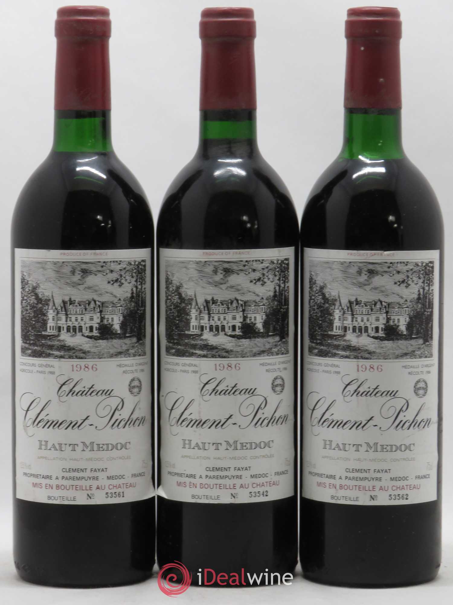 Château Clément-Pichon Cru Bourgeois 1986 - Lot de 3 bouteilles - 0