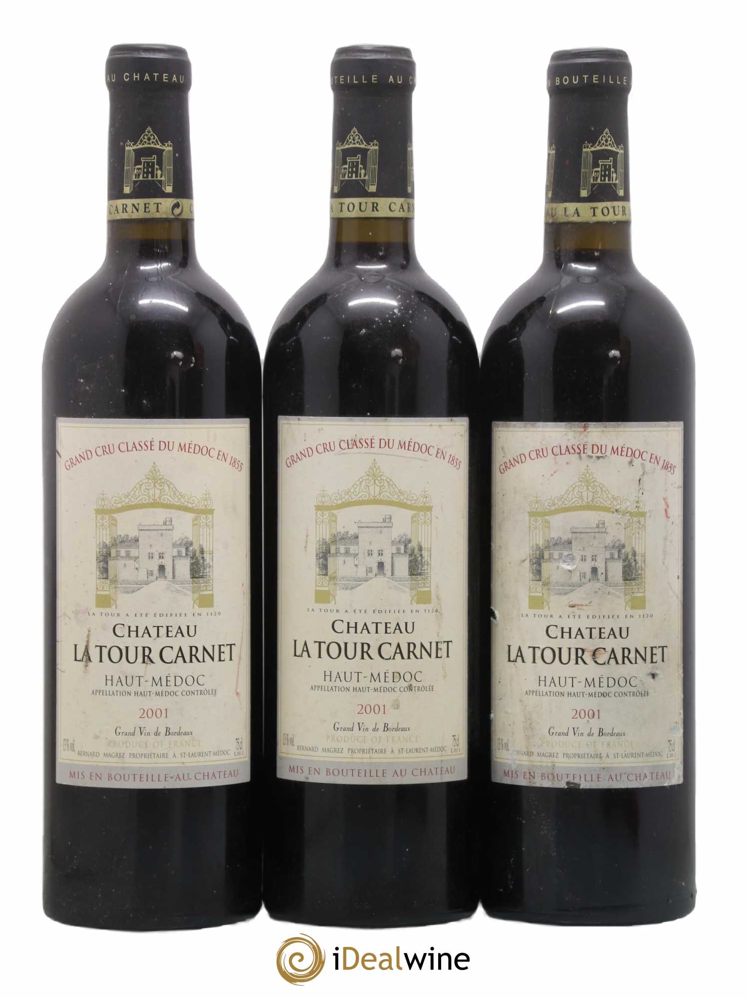 Château la Tour Carnet 4ème Grand Cru Classé 2001 - Lot de 3 bouteilles - 0
