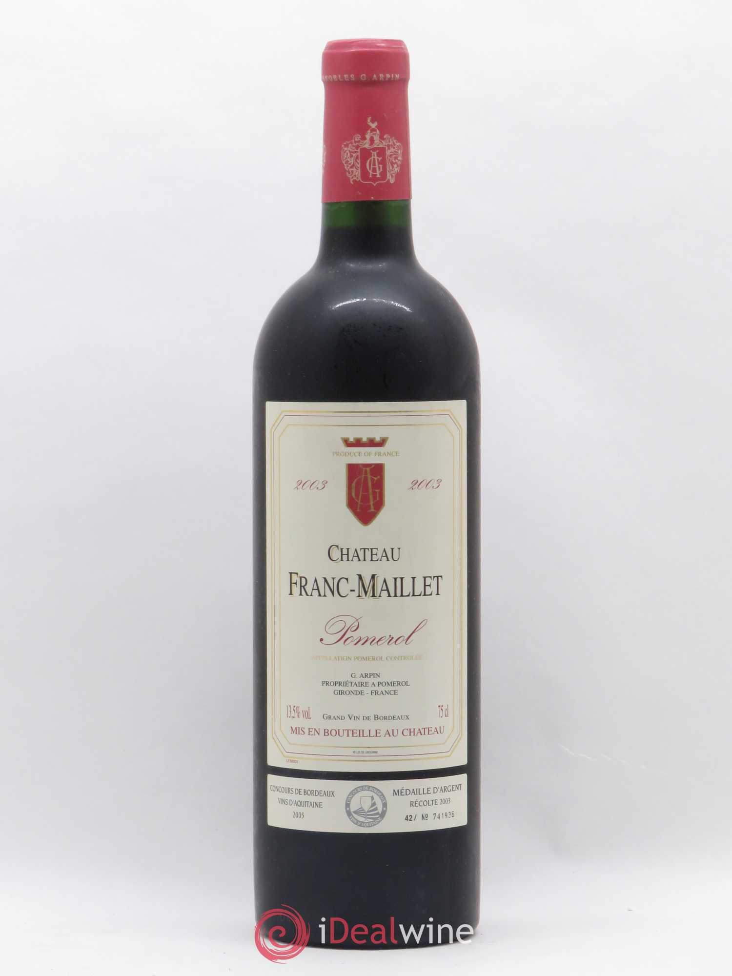 Pomerol Château Franc Maillet 2003 - Lot de 1 bouteille - 0