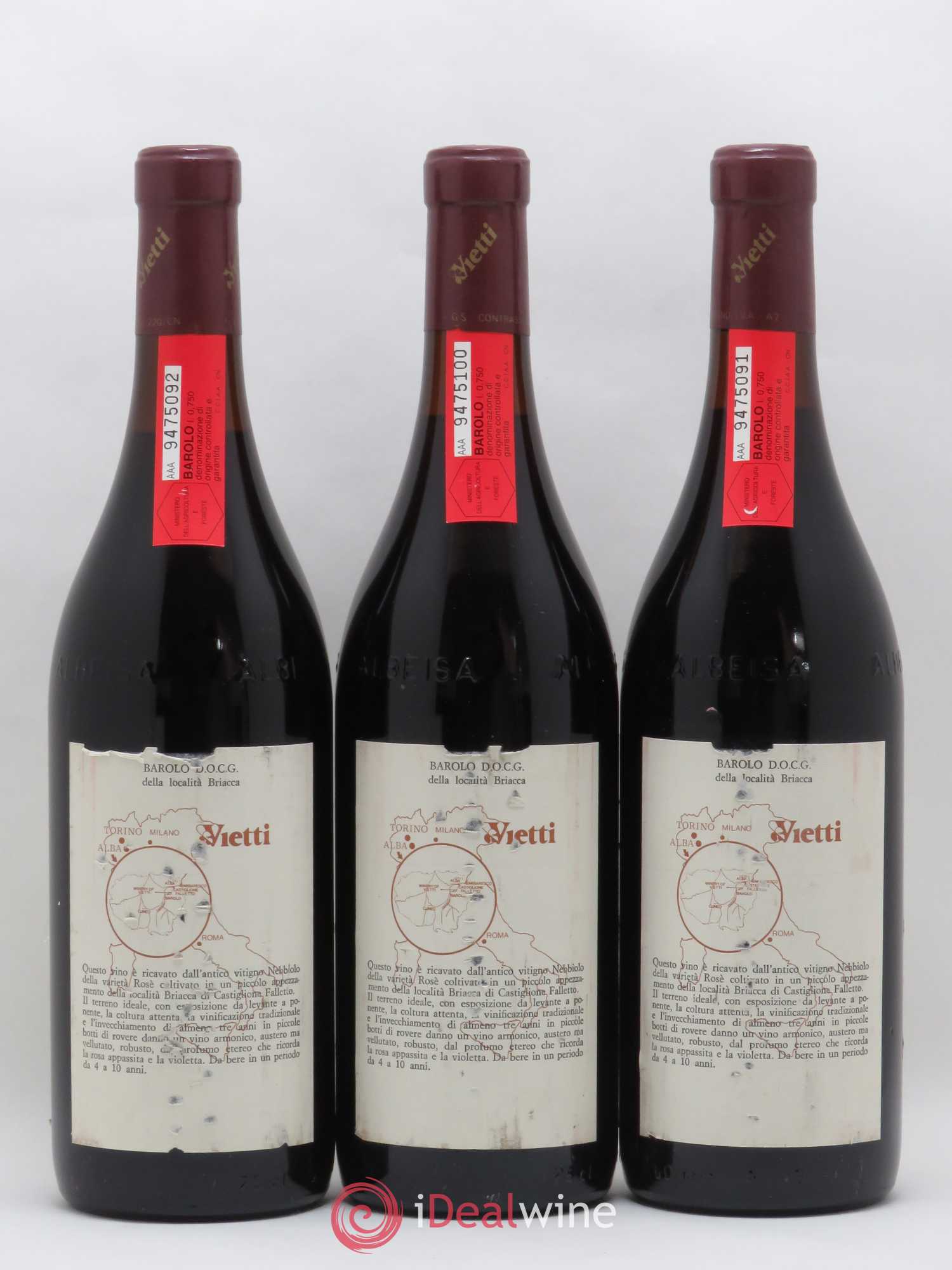 Barolo Vietti Della Localita Briacca 1982 - Posten von 3 Flaschen - 1