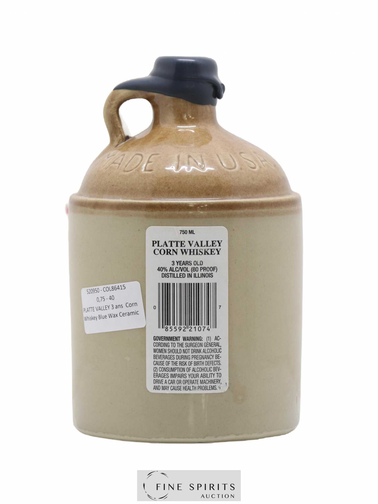 Platte Valley 3 years Mc Cormick 100% Corn Whiskey (sans prix de réserve) - Lot de 1 bouteille - 1