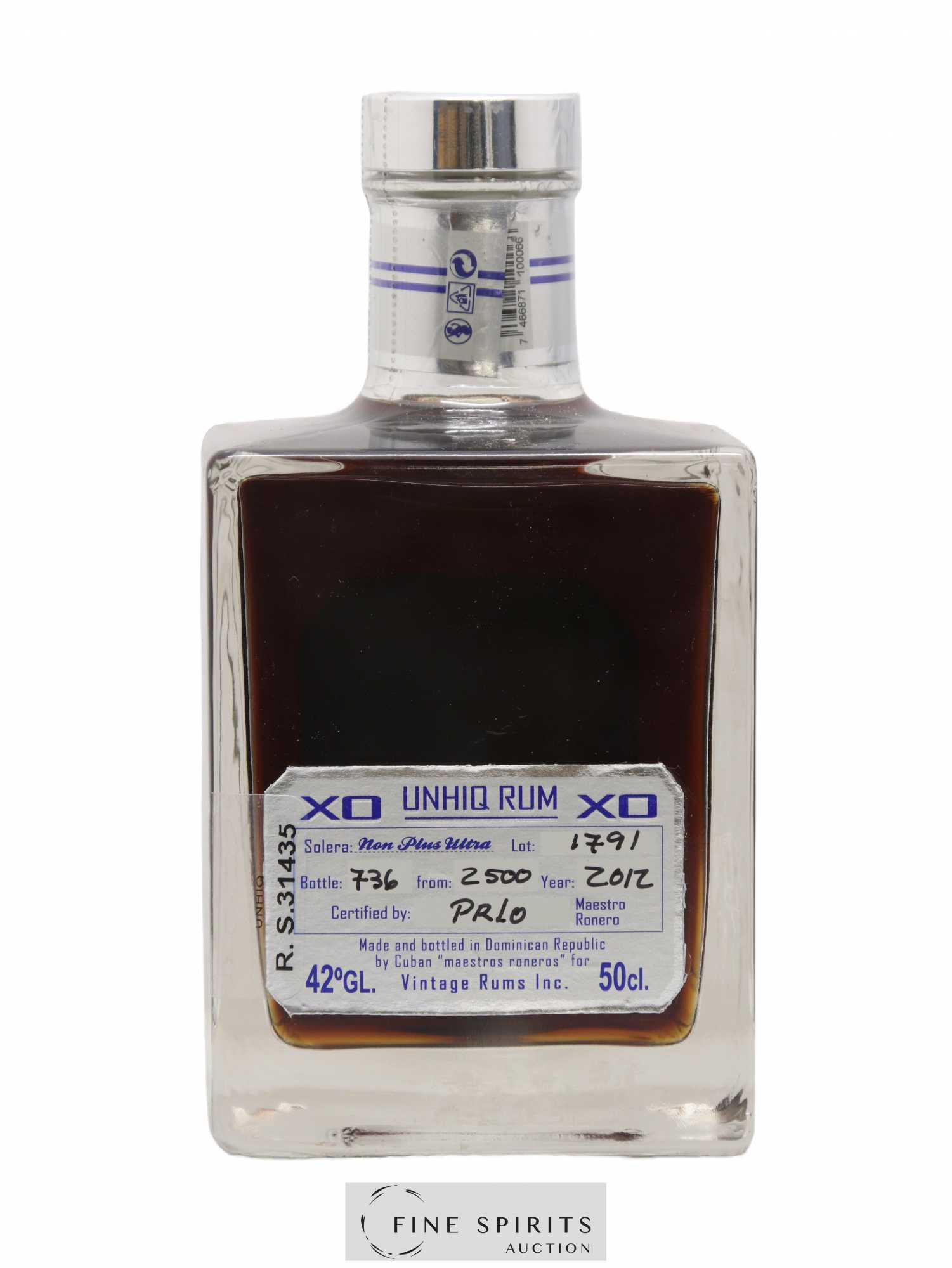 Unhiq Of. XO Solera Non Plus Ultra Lot n°1791 - One of 2500 - bottled 2012 50cl (sans prix de réserve) - Lot de 1 bouteille - 2