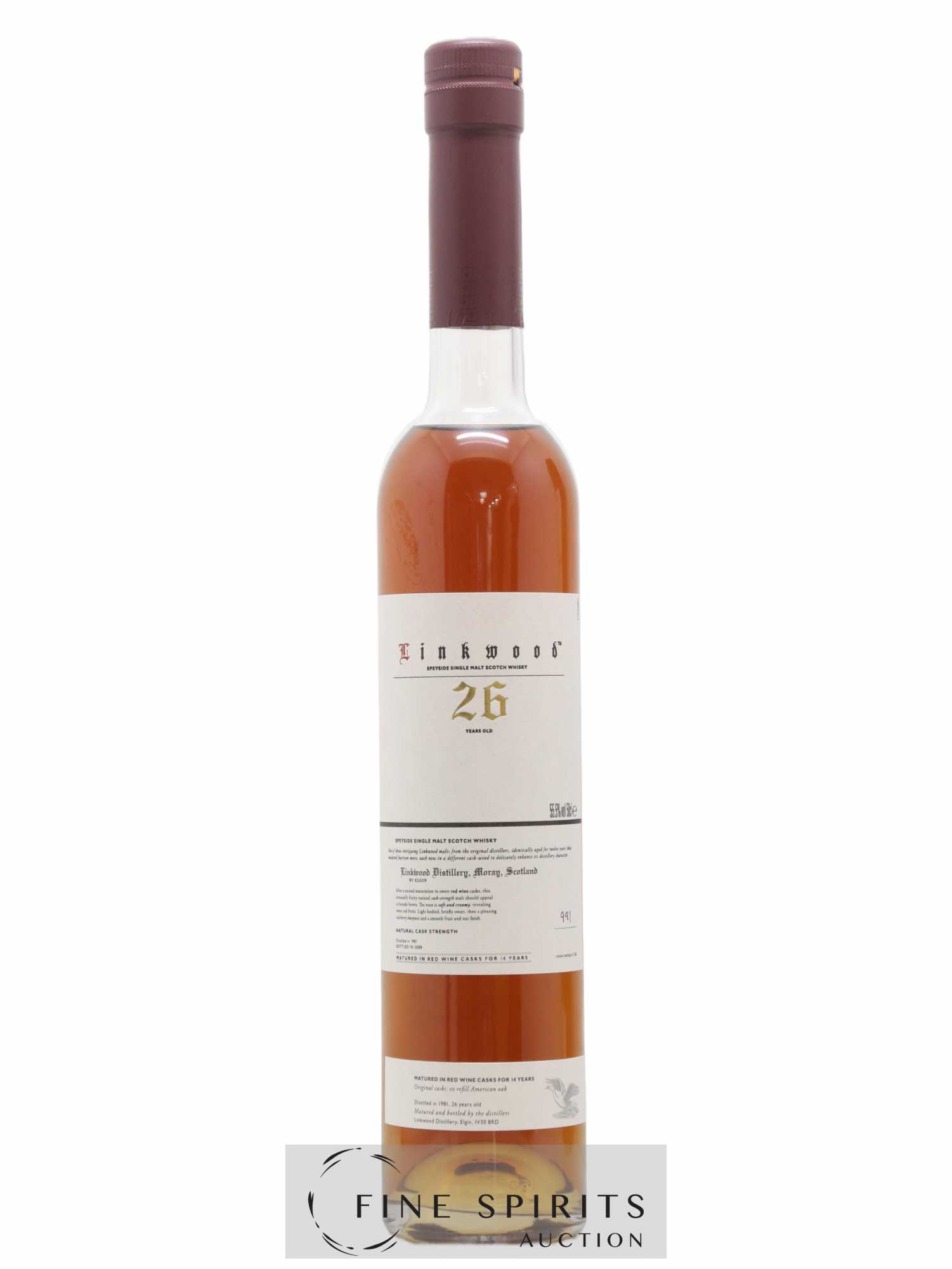 Linkwood 26 years 1981 Of. Sweet Red Wine Cask One of 1260 - bottled 2008 50cl - Lot de 1 bouteille - 1