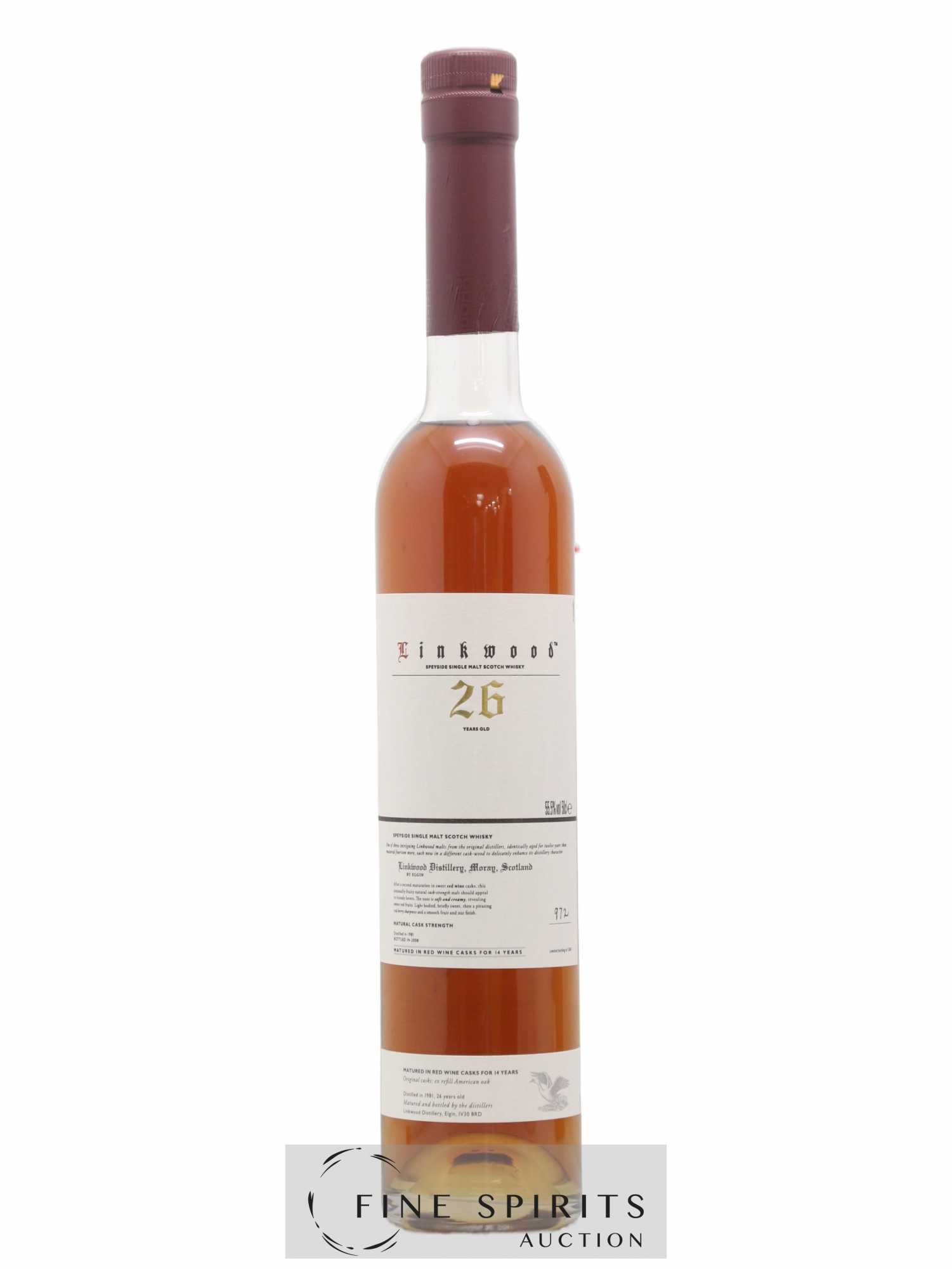 Linkwood 26 years 1981 Of. Sweet Red Wine Cask One of 1260 - bottled 2008 50cl - Lot de 1 bouteille - 1