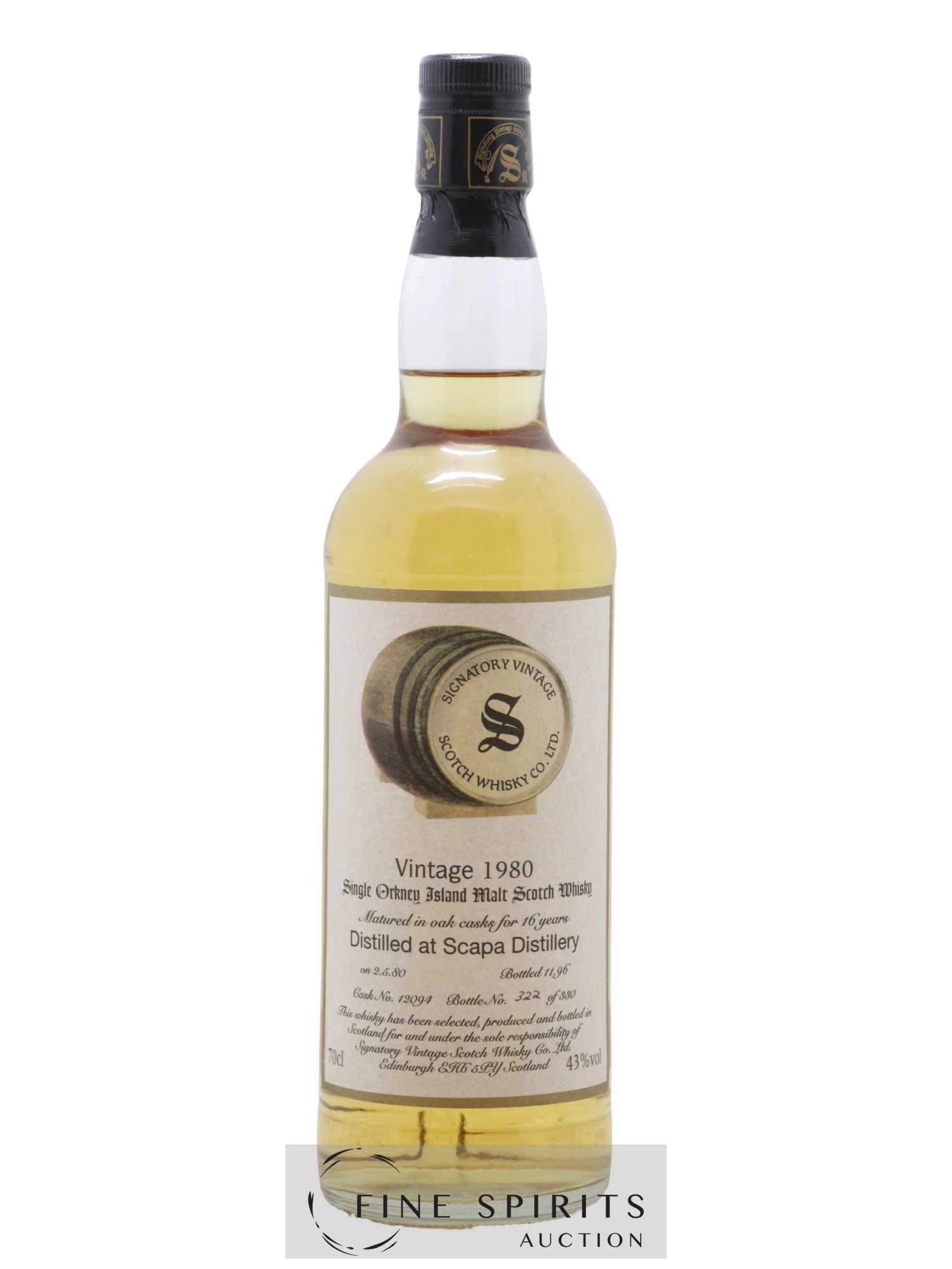 Scapa 16 years 1980 Signatory Vintage Cask n°12094 - One of 330 - bottled 1996 - Lot of 1 bottle - 1