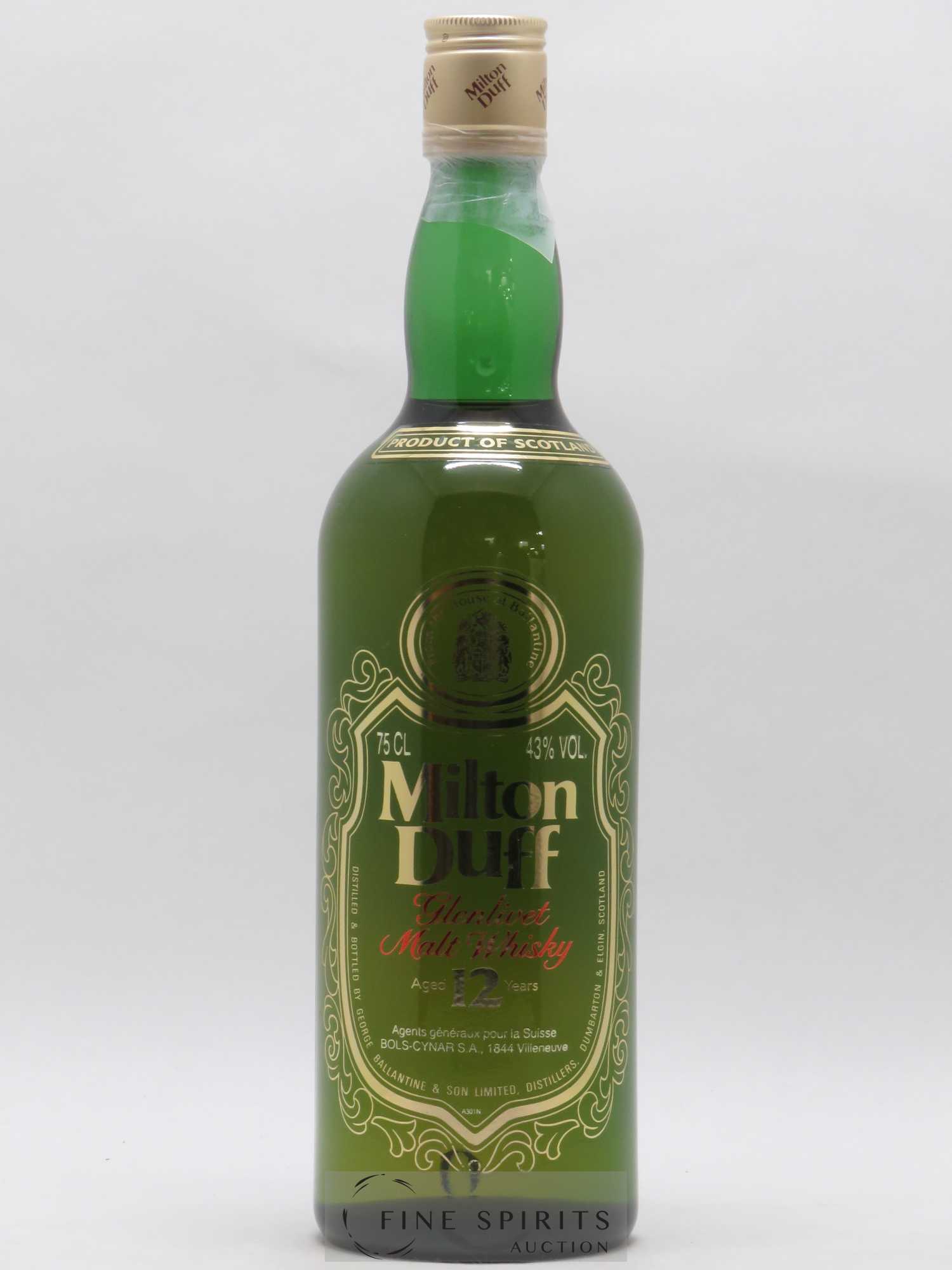 Miltonduff 12 years Of. Green glas label - Lot de 1 bouteille - 1