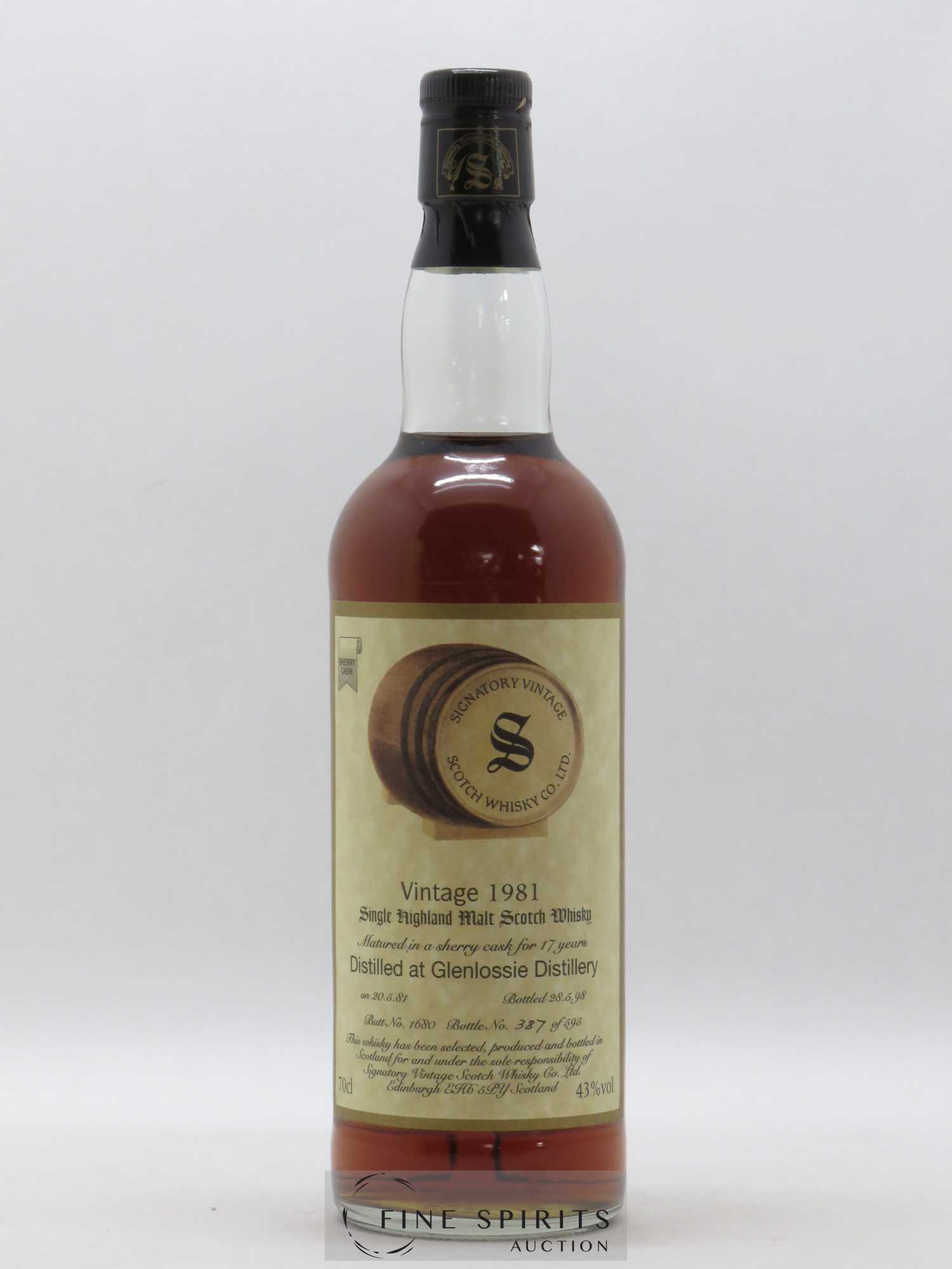 Glenlossie 17 years 1981 Signatory Vintage Single Sherry Cask n°1680 Single Highland Malt Scotch Whisky - Lot de 1 bouteille - 1