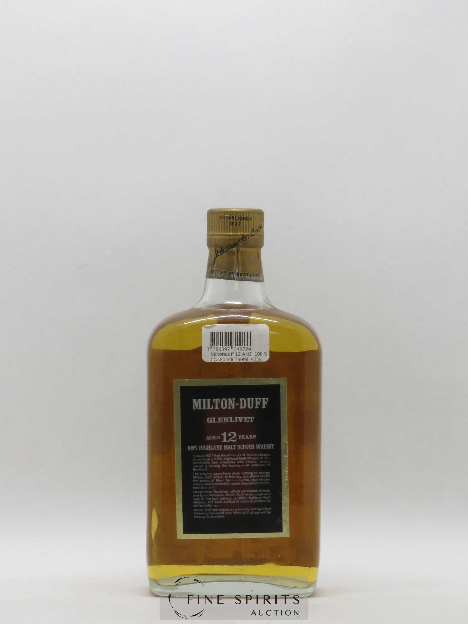 Miltonduff 12 years Of. 75° Proof George Ballantine & Son Ltd Glenlivet 100% Highland Malt - Lot de 1 bouteille - 1