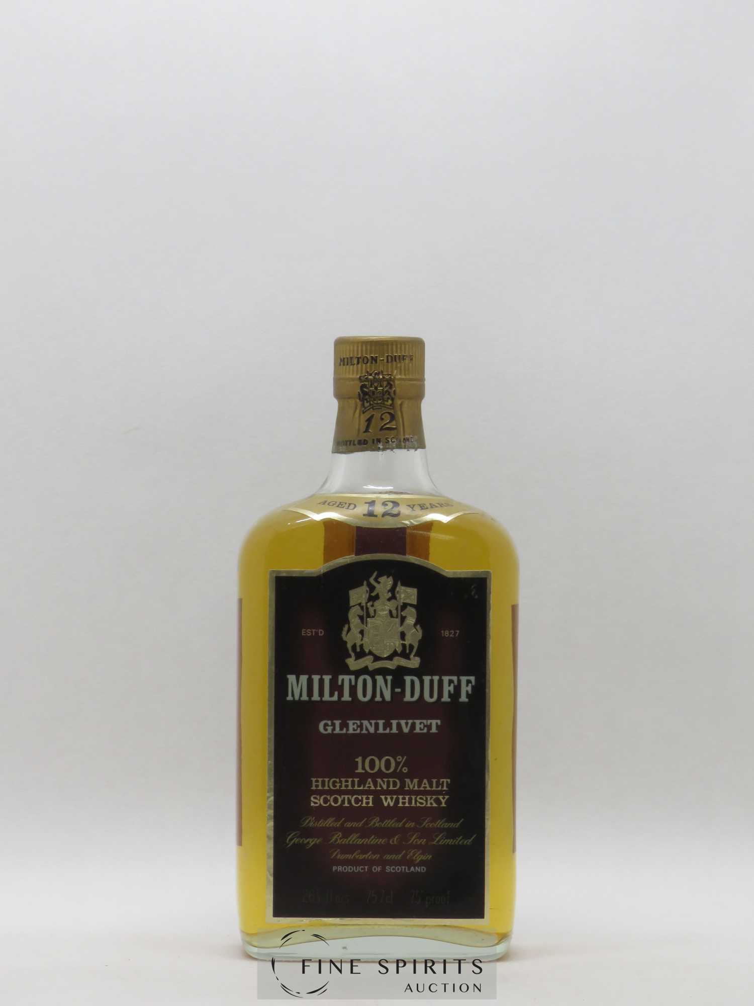 Miltonduff 12 years Of. 75° Proof George Ballantine & Son Ltd Glenlivet 100% Highland Malt - Lot de 1 bouteille - 0
