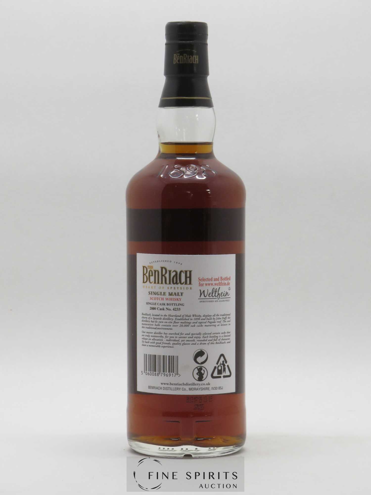 Benriach 12 years 2000 Of. Px Sherry Puncheon Cask n°4233 - bottled 2013 Weltfein.de Limited Release - Lot de 1 bouteille - 1