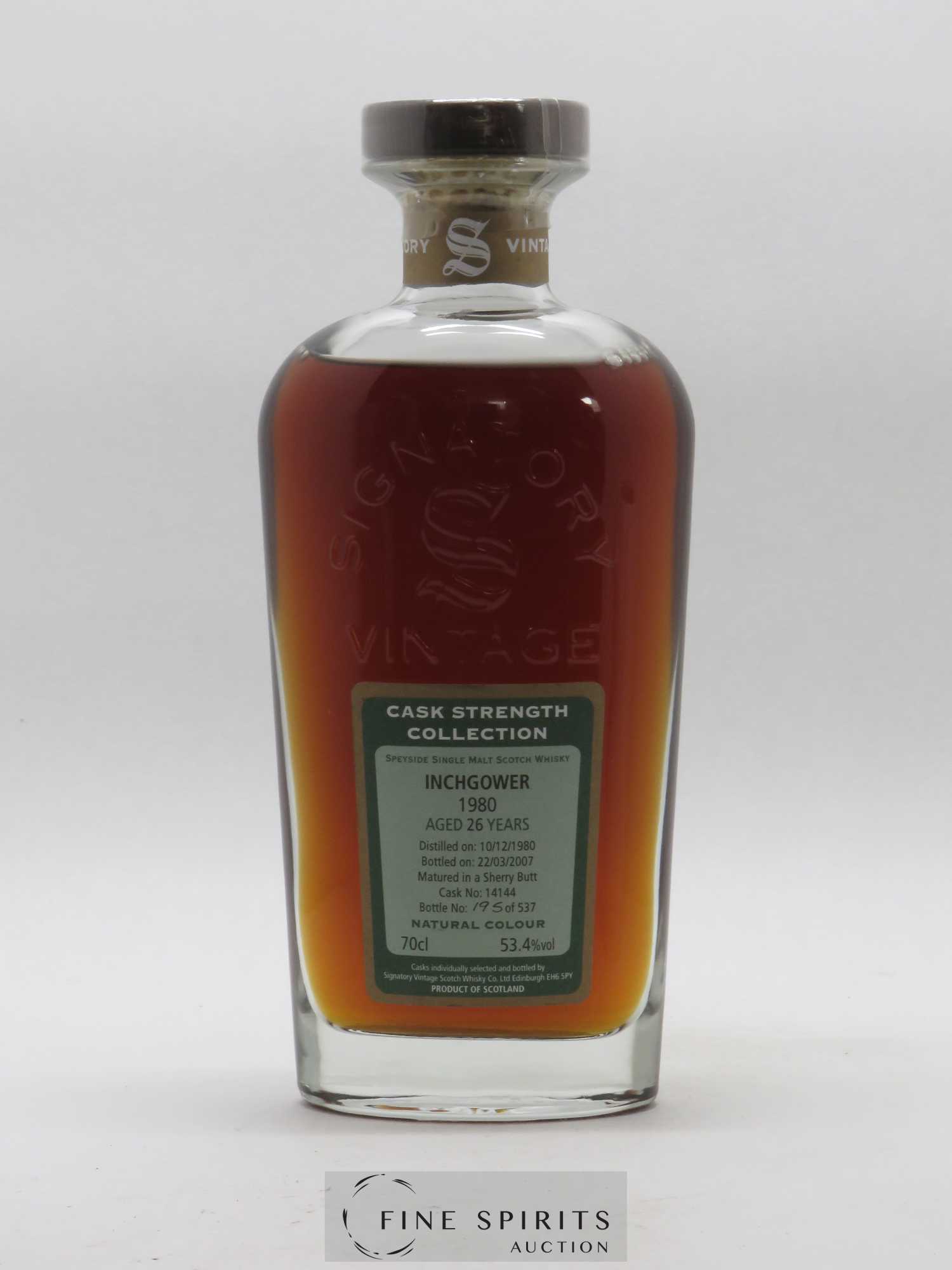 Inchgower 26 years 1980 Signatory Vintage Cask Strength Collection Sherry Butt Cask n°14144 - bottled 2007 - Lot de 1 bouteille - 1