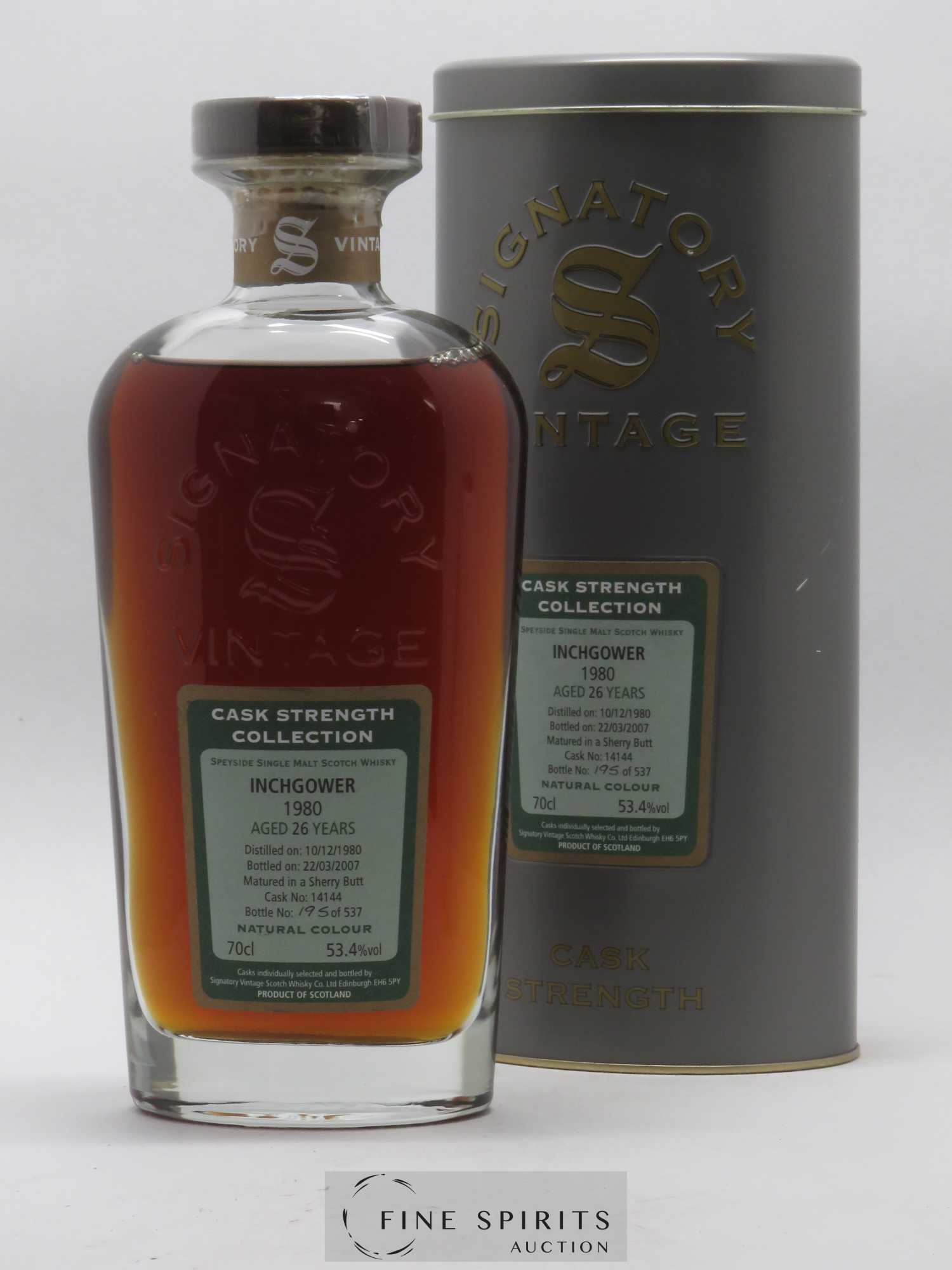 Inchgower 26 years 1980 Signatory Vintage Cask Strength Collection Sherry Butt Cask n°14144 - bottled 2007 - Lot de 1 bouteille - 0