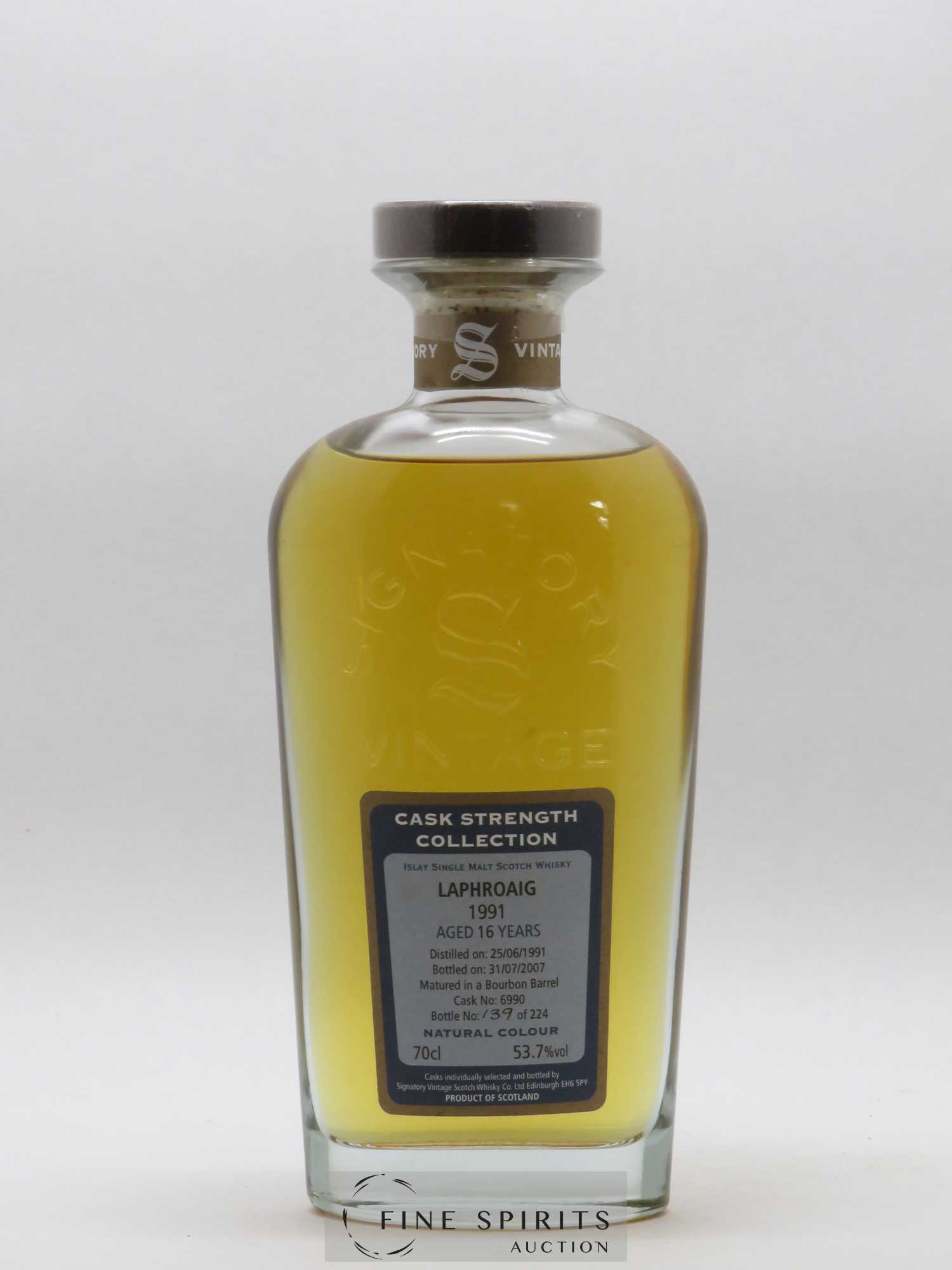 Laphroaig 16 years 1991 Signatory Vintage Bourbon Barrel Cask n°6990 - bottled 2007 Cask Strength Collection - Lot de 1 bouteille - 1