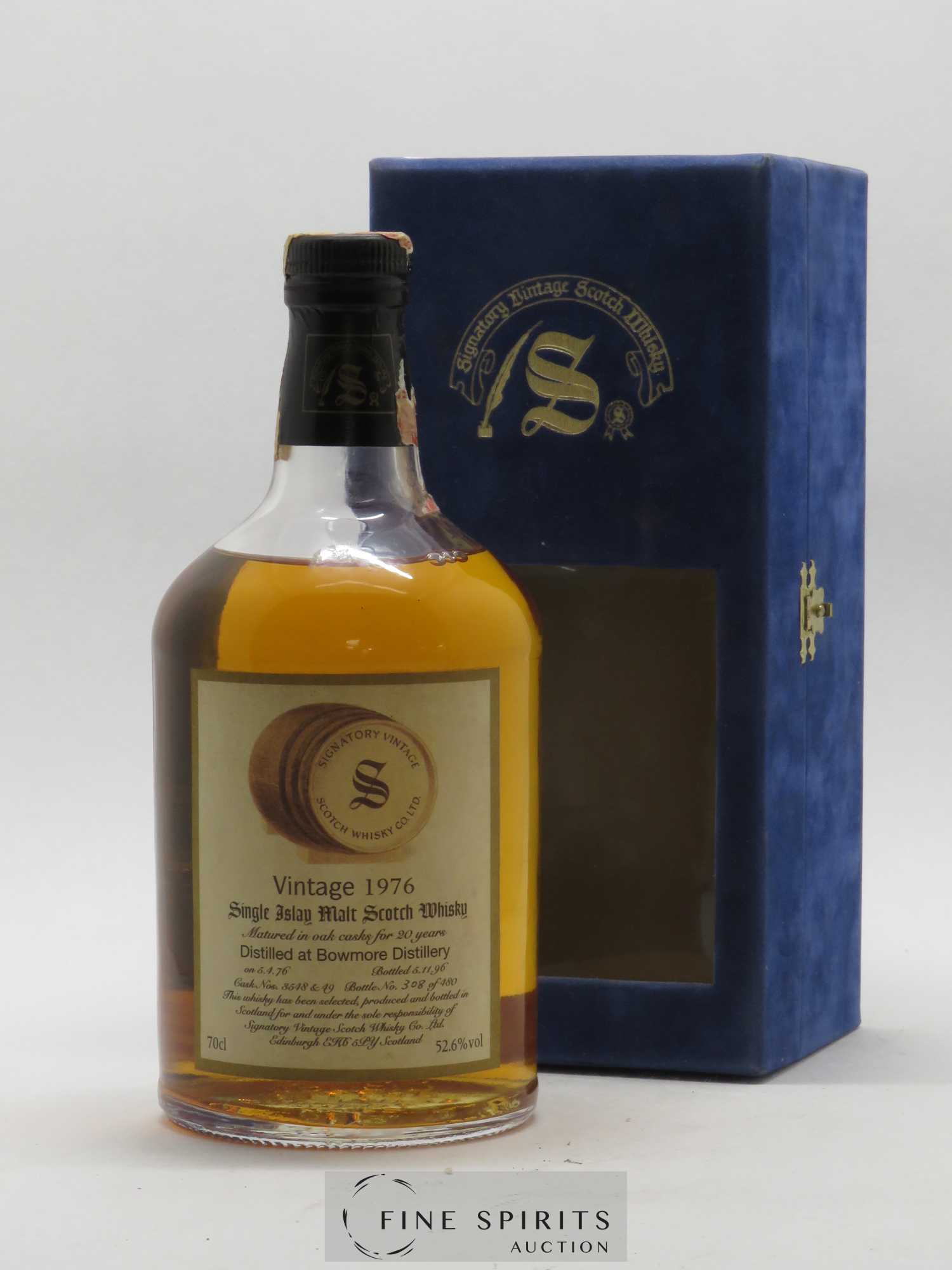 Bowmore 20 years 1976 Signatory Vintage Casks n°3548 & 49 - One of 480 bottles - bottled 1996 N°308 - Lot de 1 bouteille - 0