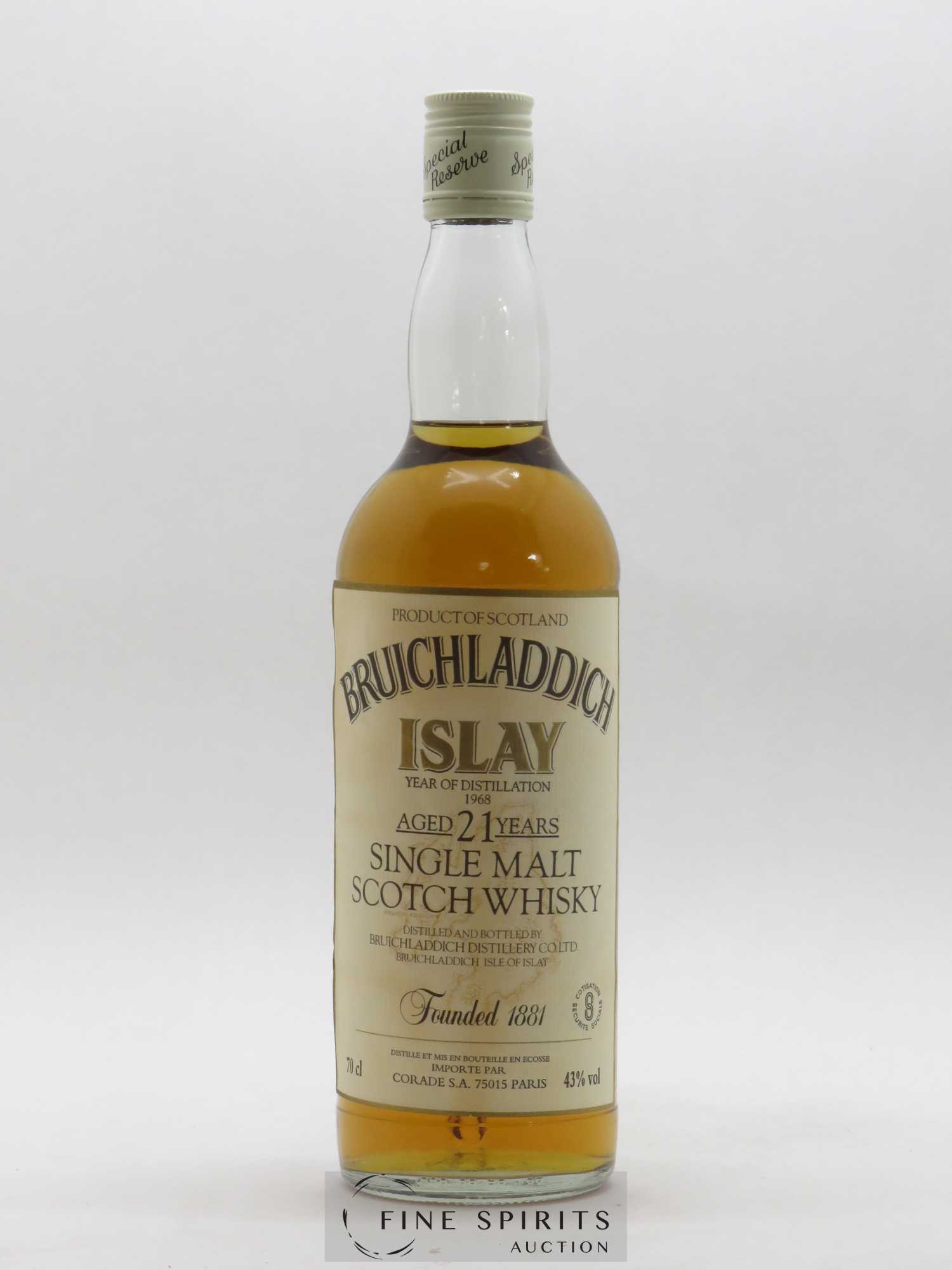 Bruichladdich 21 years 1968 Of. Double Gold Award Corade Import Special Reserve - Lot of 1 bottle - 1