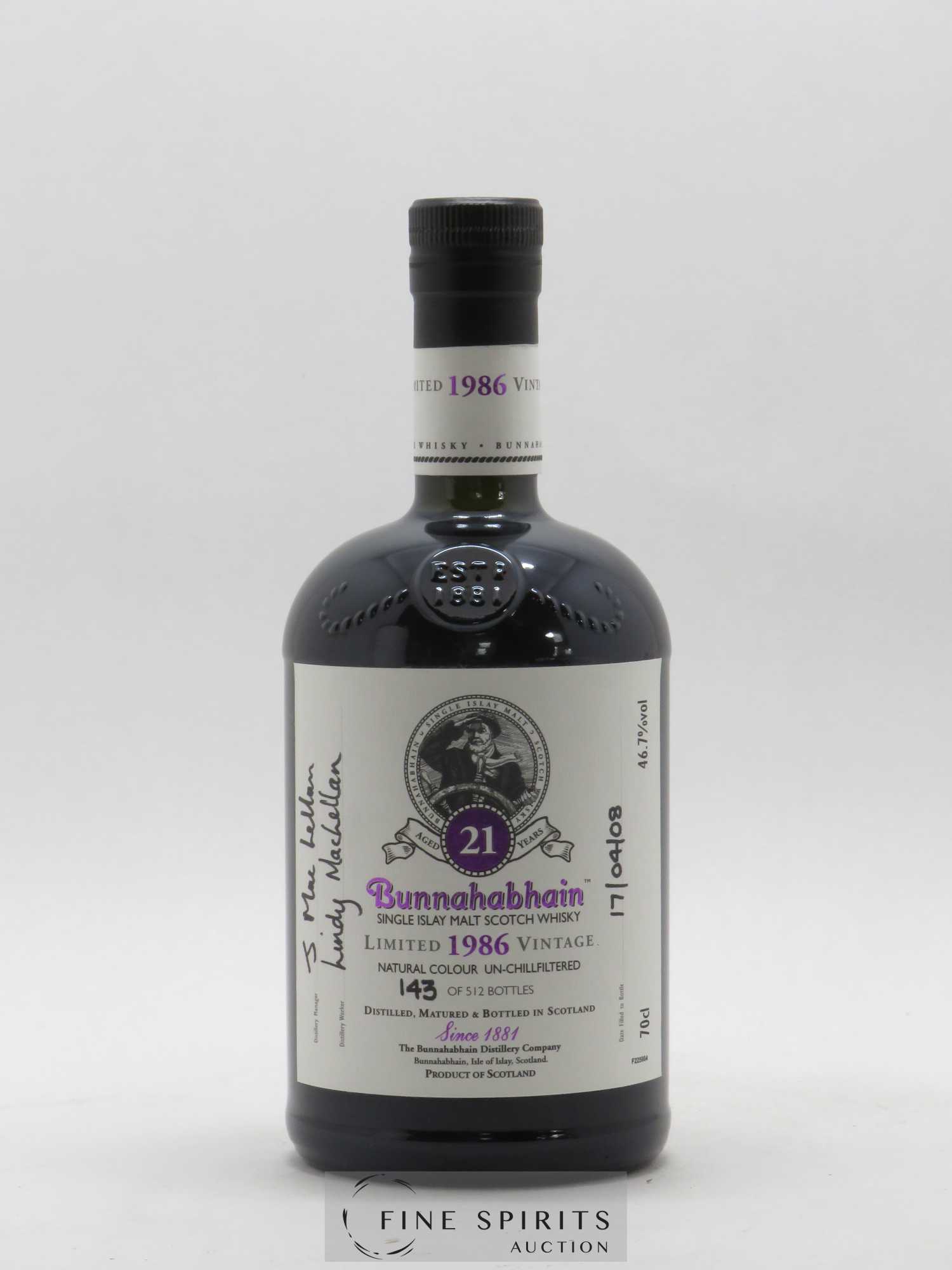 Bunnahabhain 21 years 1986 Of. One of 512 - bottled 2008 Limited Vintage N°143 - Lot de 1 bouteille - 1