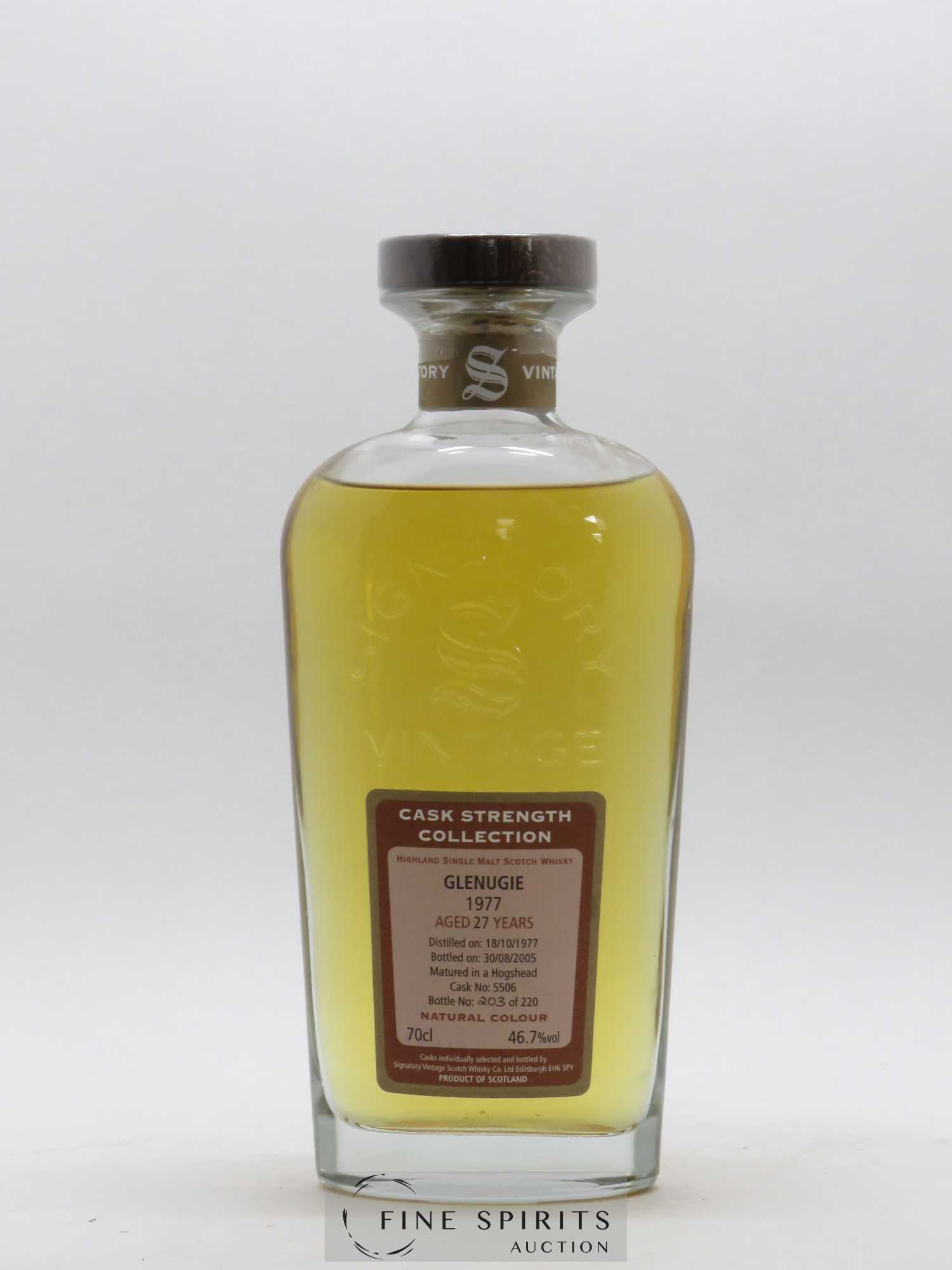 Glenugie 27 years 1977 Signatory Vintage Cask n°5506 - One of 220 bottles - bottled 2005 Cask Strength Collection N°203 - Lot de 1 bouteille - 1
