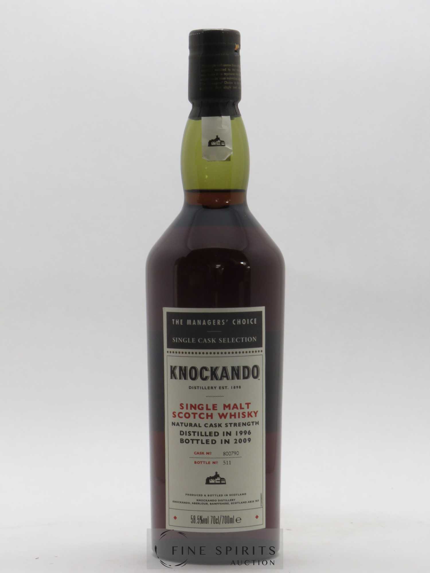 Knockando 1996 Of. Natural Cask Strength Cask n°800790 - bottled 2009 The Manager's Choice - Single Cask Selection N°511 - Lot de 1 bouteille - 1