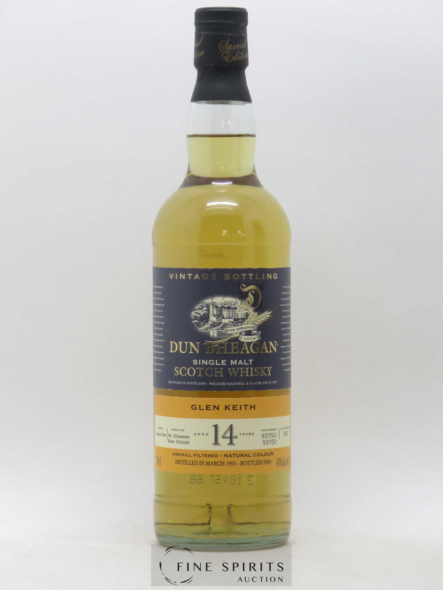 Glen Keith 14 years 1995 Ian Macleod Cask n°92051-92052 St Etienne Rum Finish - One of 540 - bottled 2009 Dun Bheagan - Lot de 1 bouteille - 1