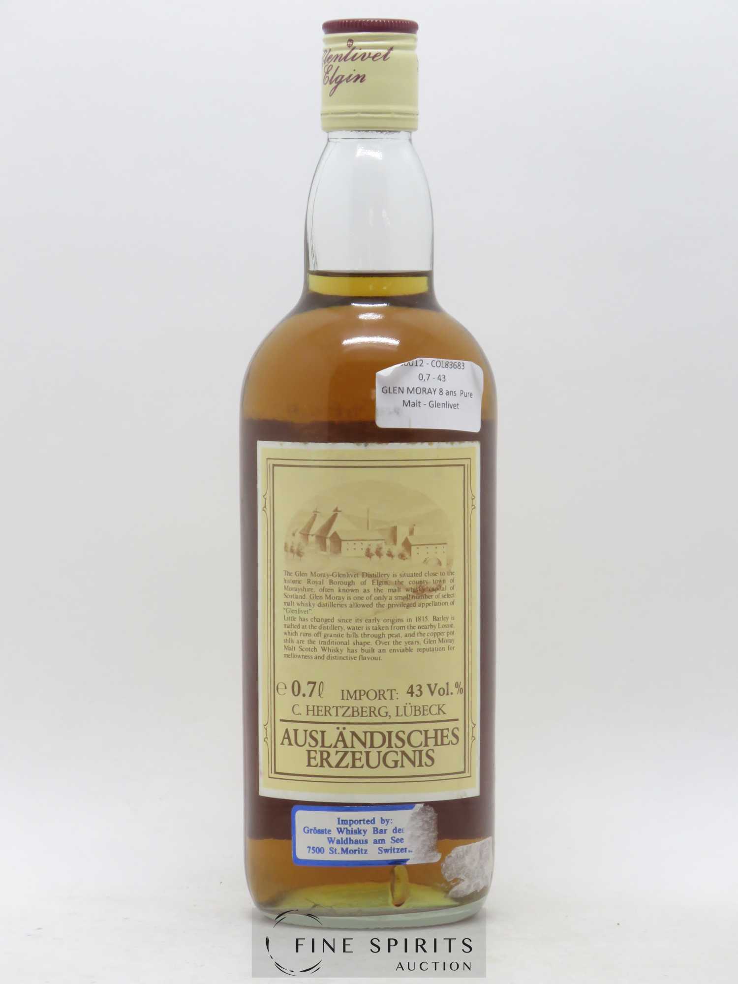 Glen Moray 8 years Of. C Hertzberg Import Glenlivet Pure Malt - Lot de 1 bouteille - 1