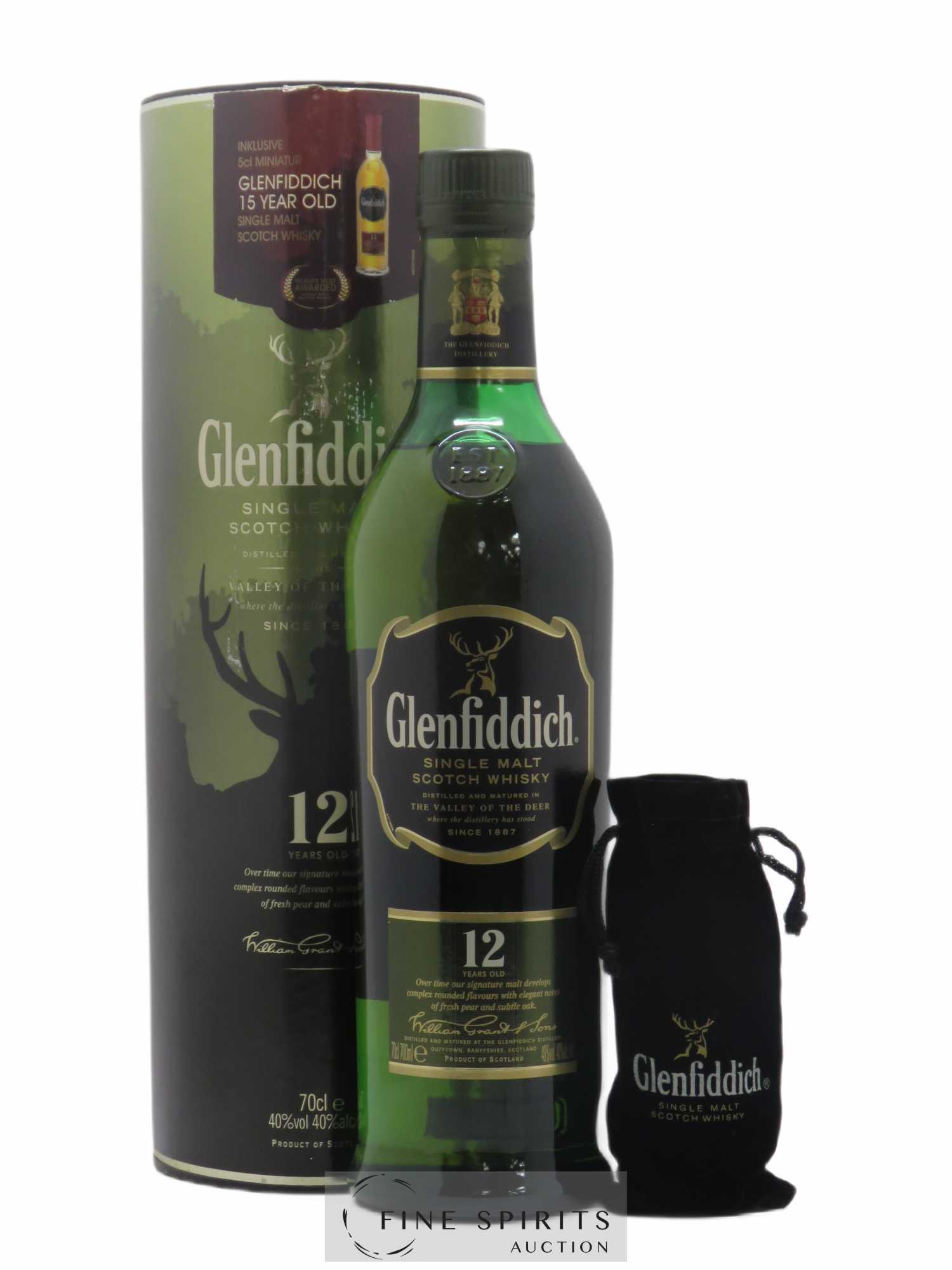 Glenfiddich Of. Glenfiddich 15 years - Glenfiddich 12 years Coffret 1x5cl 1x70cl - Lot of 1 bottle - 0