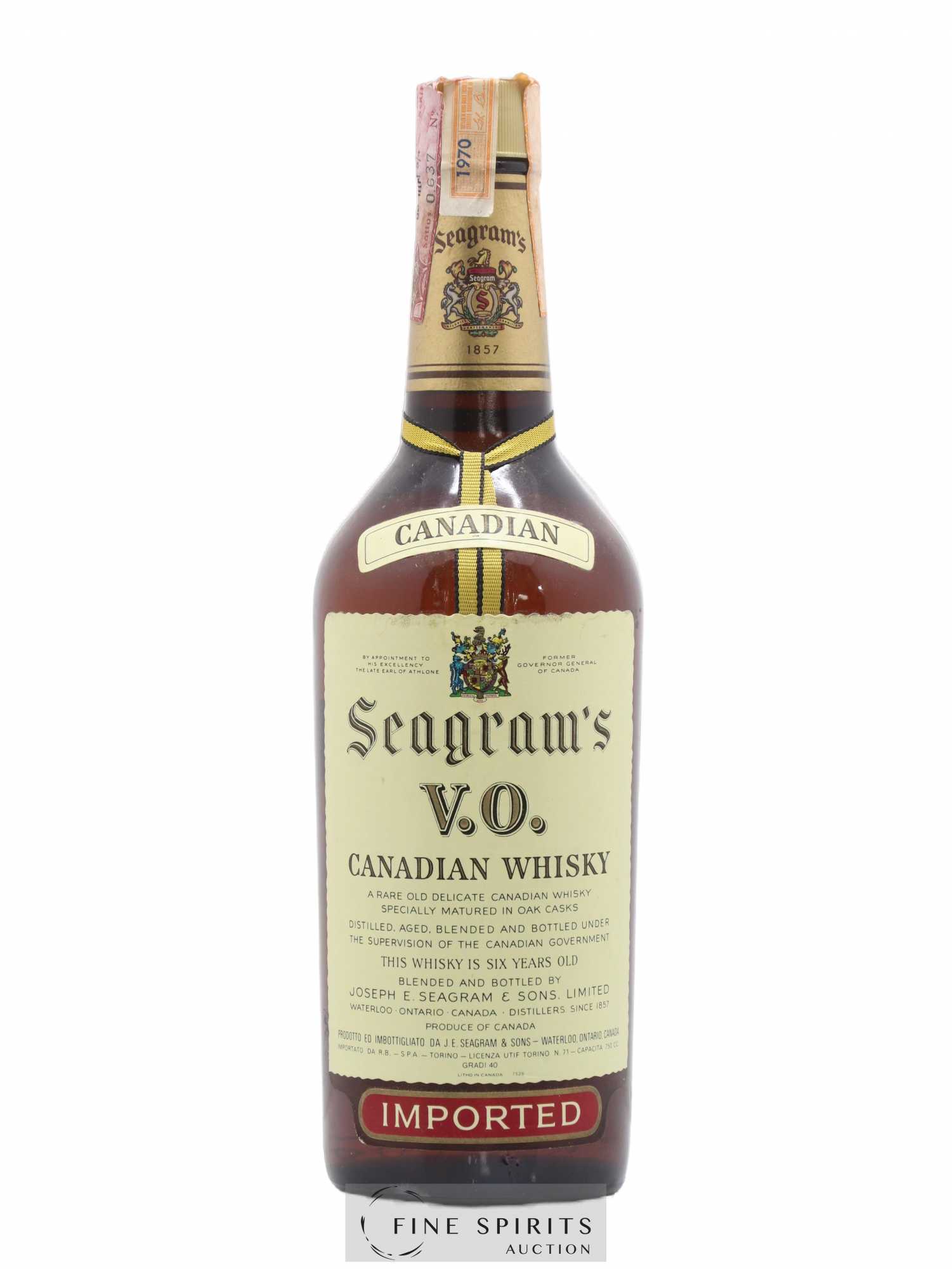 Seagram's 6 years Of. V.O. Canadian Oak Casks Imported (sans prix de réserve) - Lot de 1 bouteille - 0