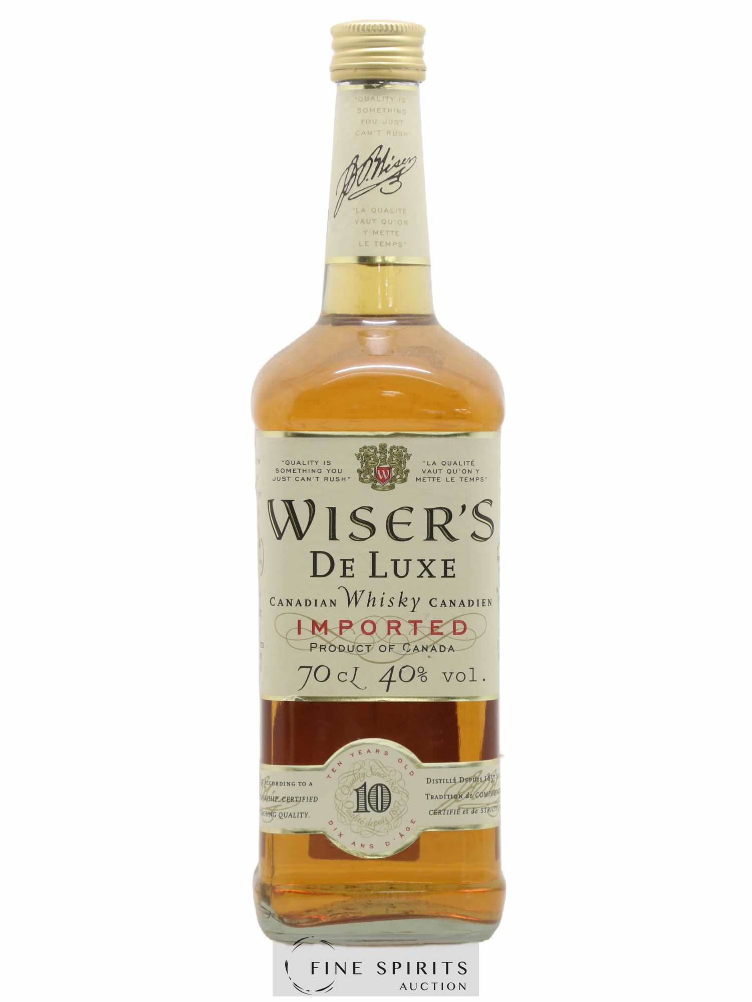 Wiser's De Luxe 10 years Of. Imported, JP Wiser Ltd Belleville, Ont. French Import De Luxe (senza prezzo di riserva) - Lotto di 1 bottiglia - 0