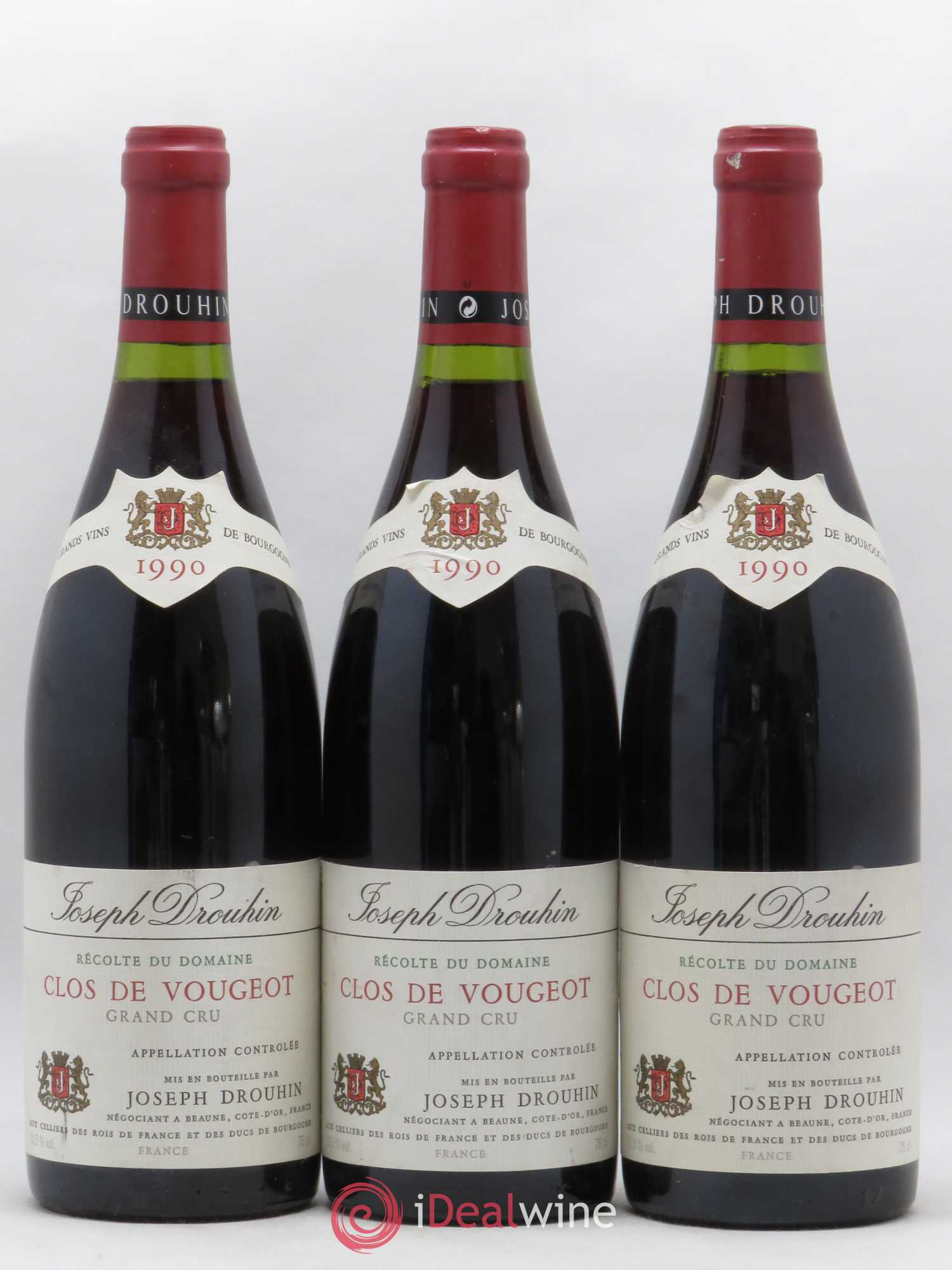 Clos de Vougeot Grand Cru Joseph Drouhin 1990 - Lot de 3 bouteilles - 0