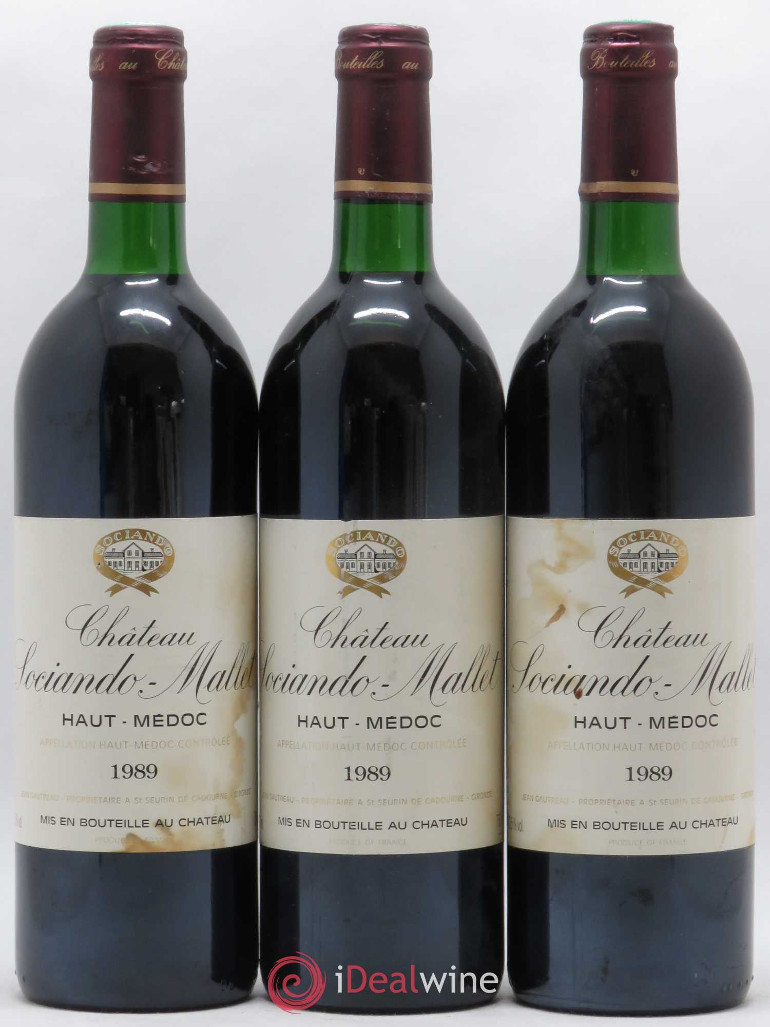 Château Sociando Mallet 1989 - Lot de 3 bouteilles - 0