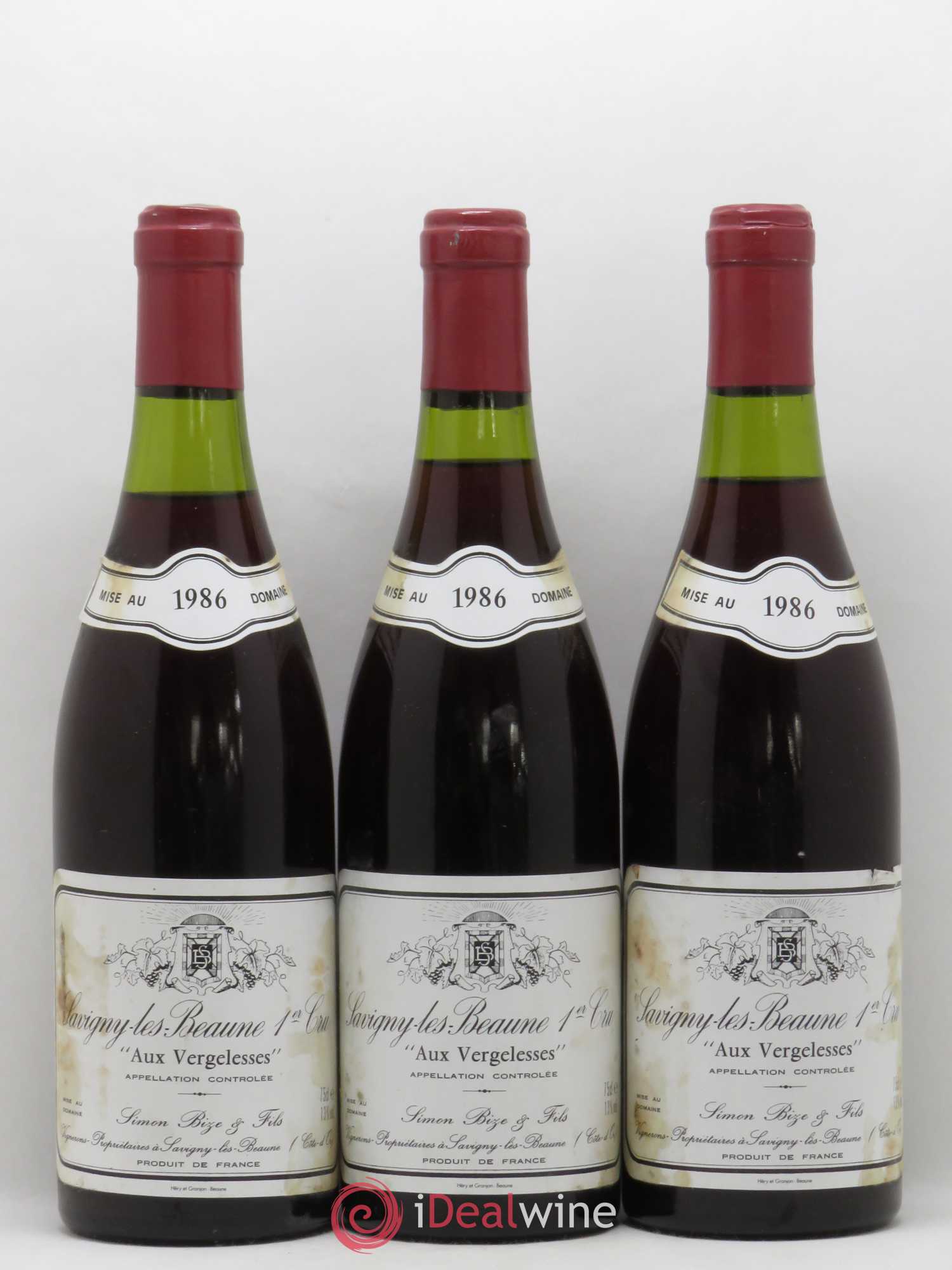 Savigny-lès-Beaune 1er Cru Aux Vergelesses Simon Bize & Fils 1986 - Lot de 3 bouteilles - 0