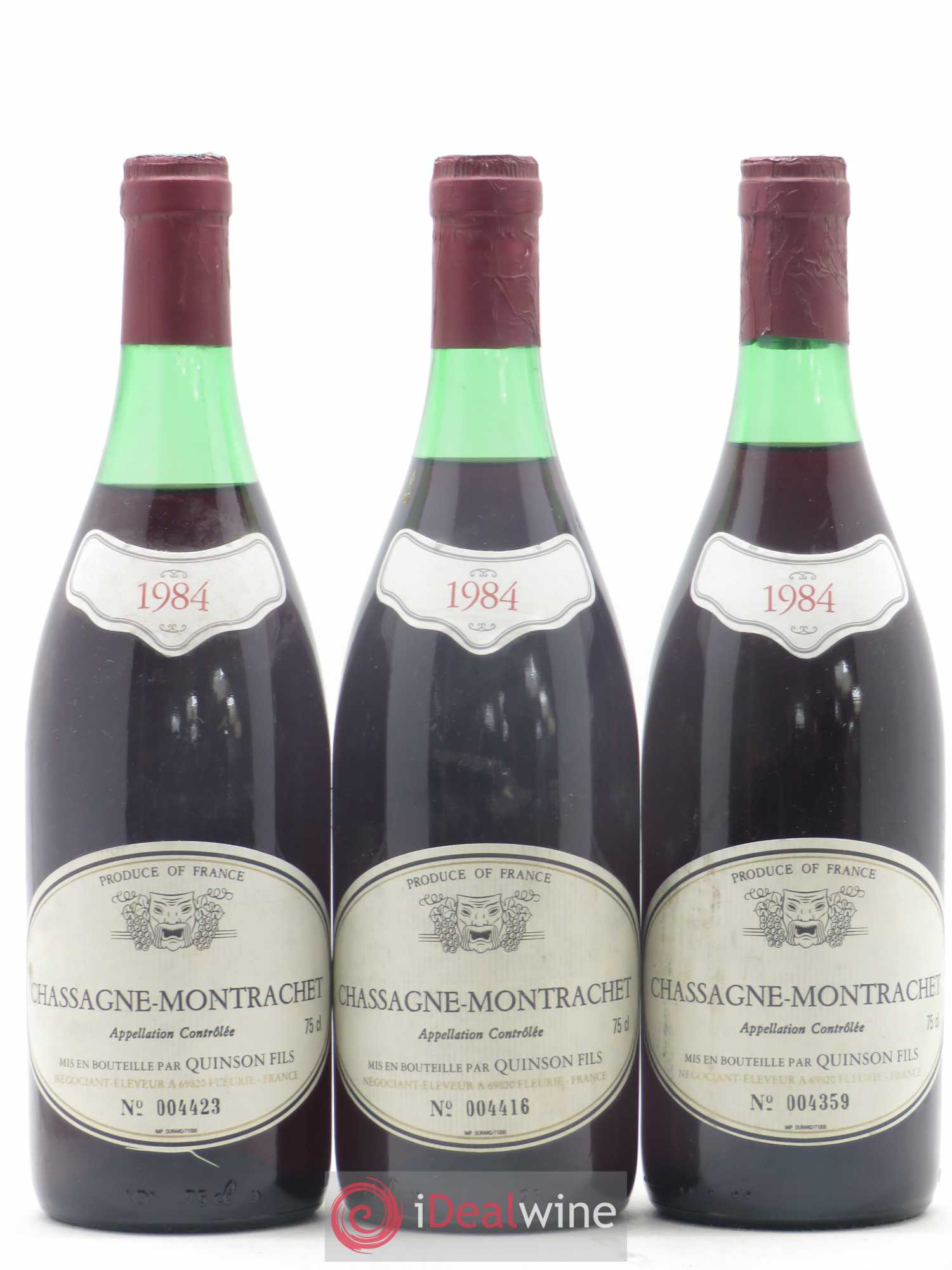 Chassagne-Montrachet Quinson Fils 1984 - Lot de 3 bouteilles - 0