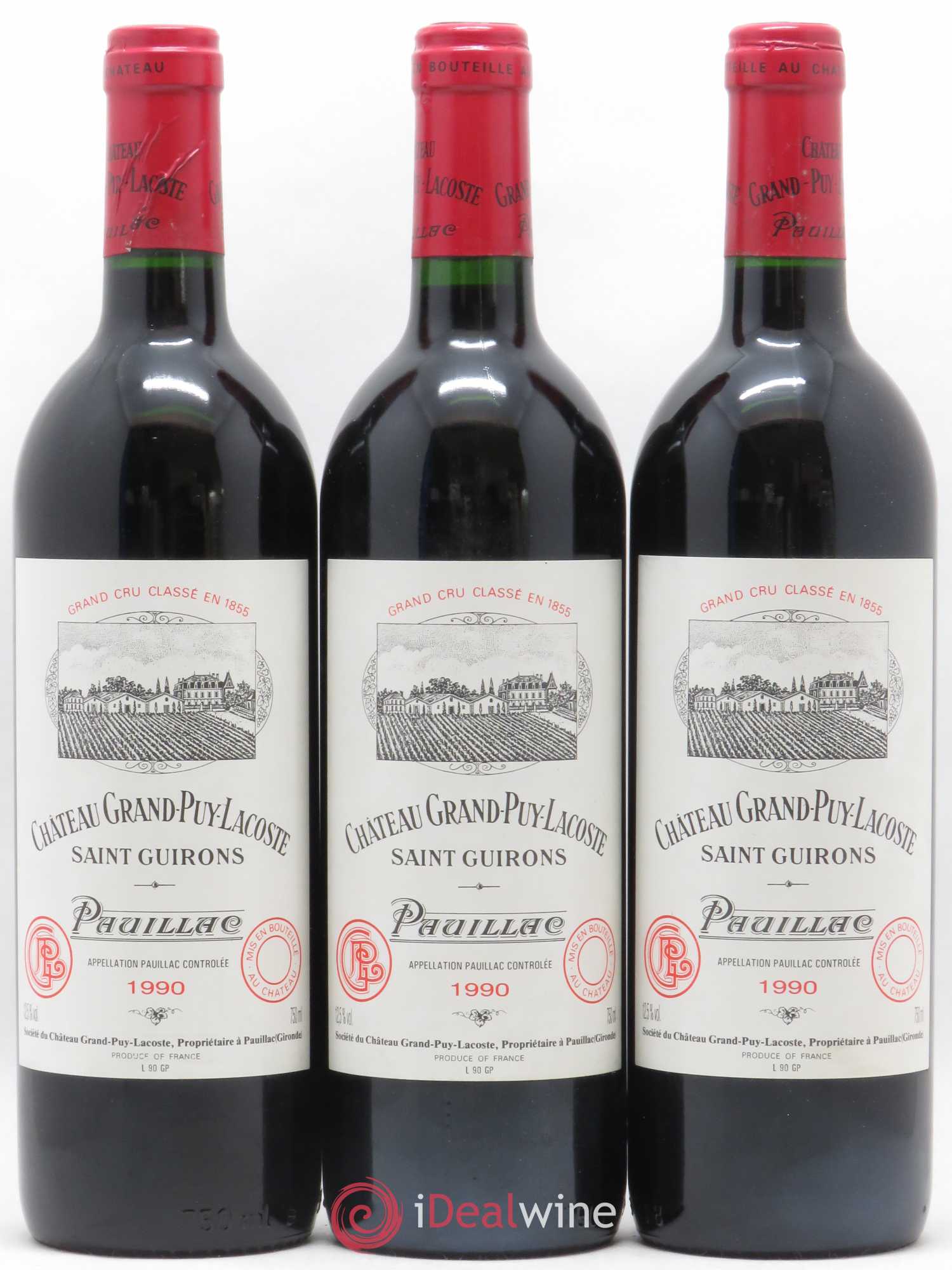 Château Grand Puy Lacoste 5ème Grand Cru Classé 1990 - Lot de 3 bouteilles - 0