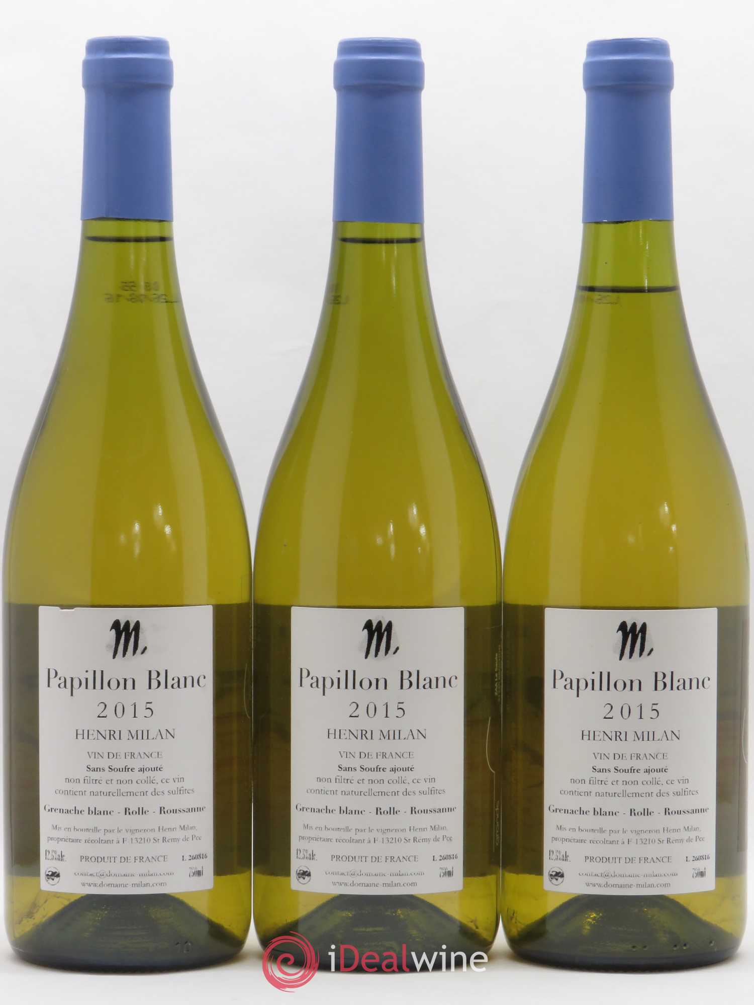 Vin de France Papillon Sans soufre ajouté Henri Milan (sans prix de réserve) 2015 - Lot de 3 bouteilles - 1