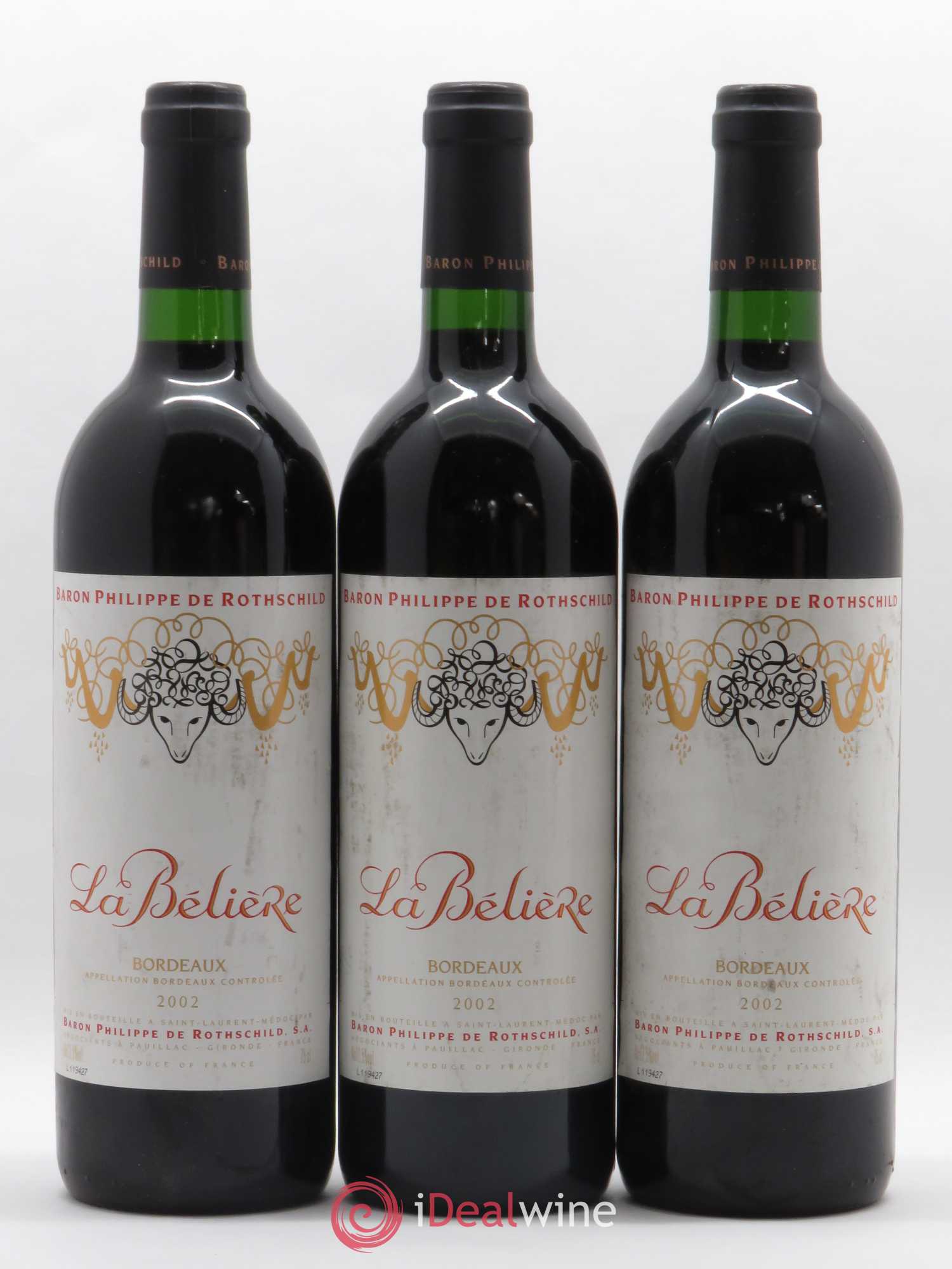 Bordeaux La Bélière Baron Philippe de Rothschild (sans prix de réserve) 2002 - Posten von 3 Flaschen - 0