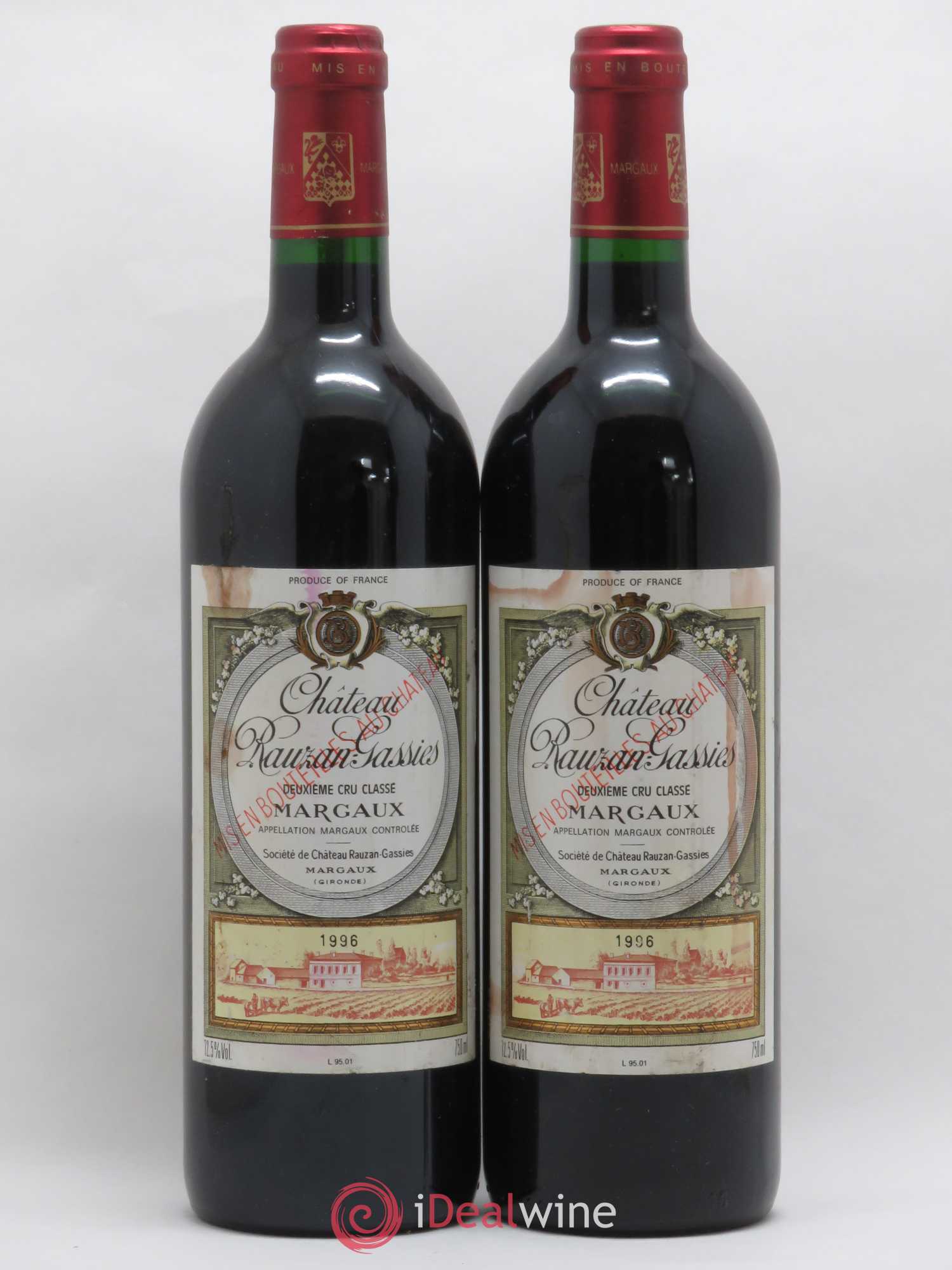 Château Rauzan-Gassies 2ème Grand Cru Classé 1996 - Lot de 2 bouteilles - 0