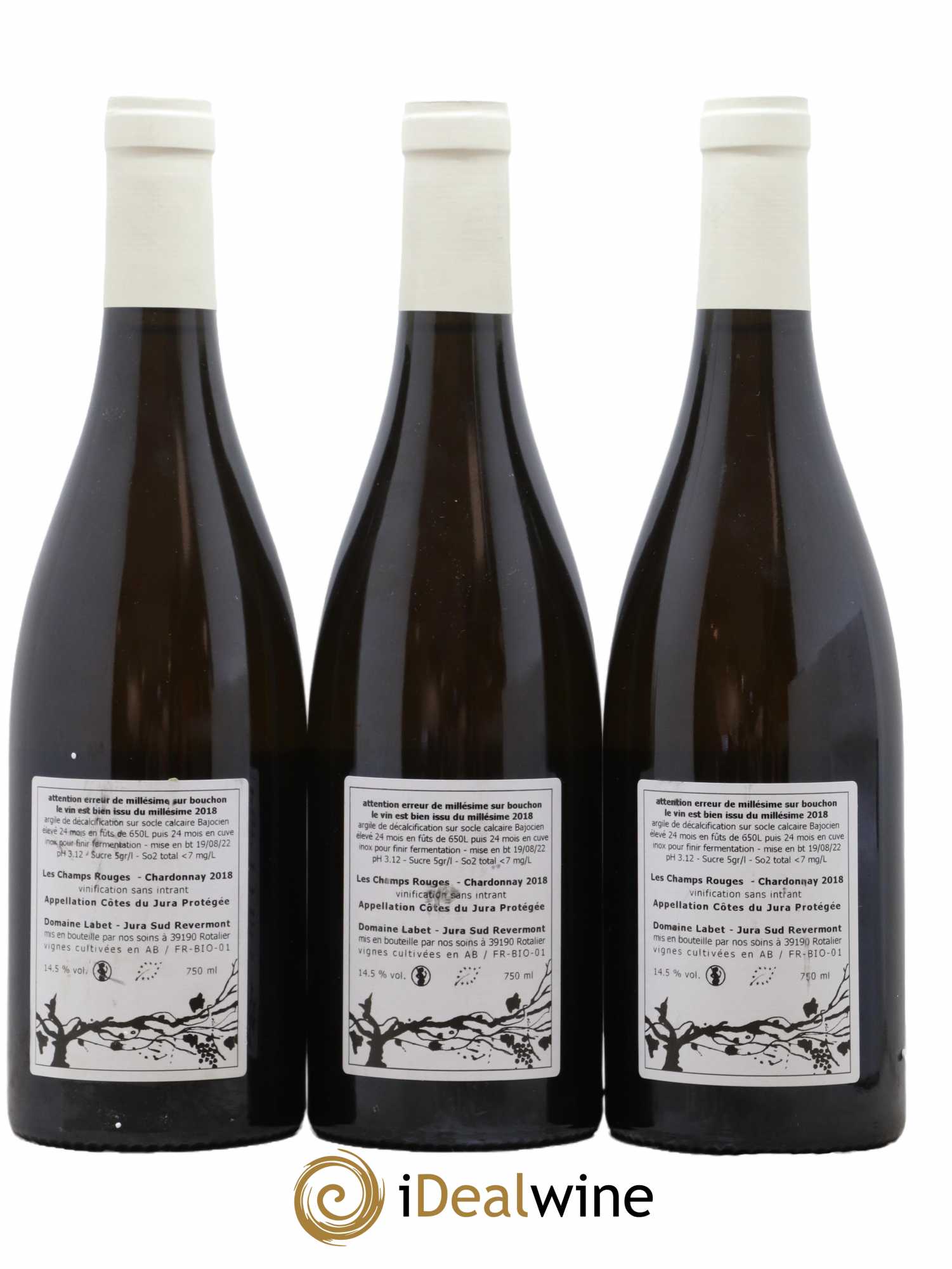 Côtes du Jura Chardonnay Les Champs Rouges Romain - Julien - Charline Labet 2018 - Posten von 3 Flaschen - 1