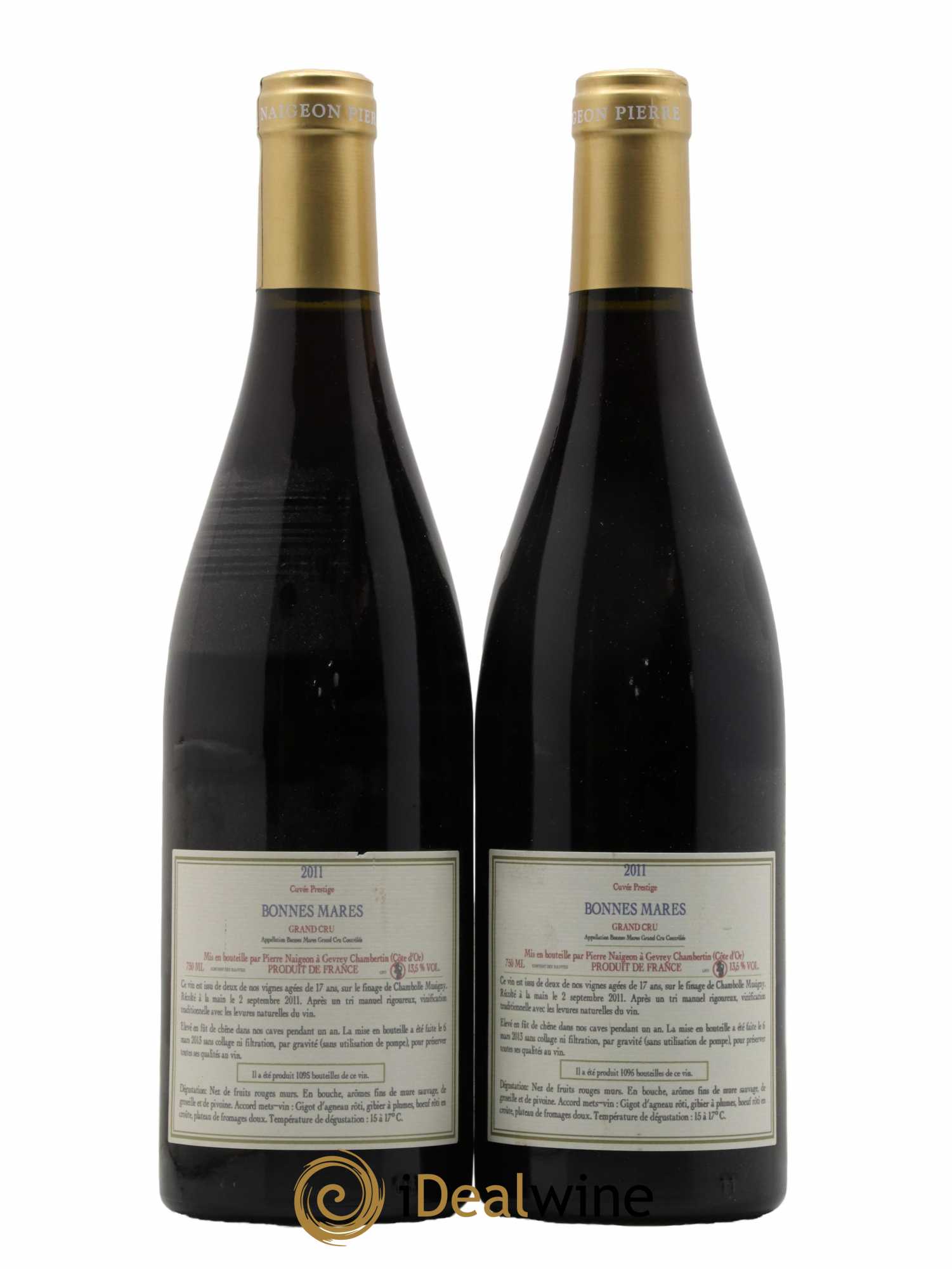 Bonnes-Mares Grand Cru Cuvee Prestige Domaine Pierre Naigeon 2011 - Lot of 2 bottles - 1