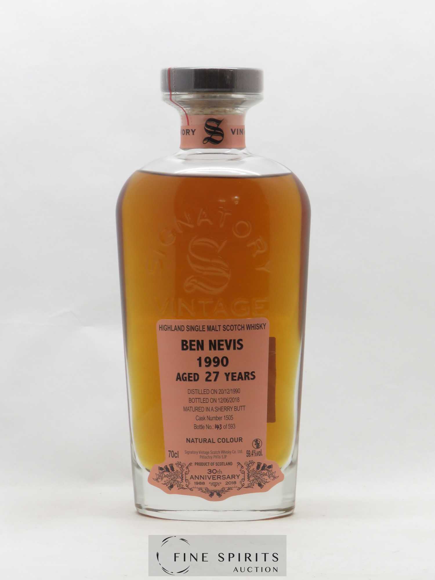 Ben Nevis 27 years 1990 Signatory Vintage 30th Anniversary Cask 1505 N°143 - Lot de 1 bouteille - 2