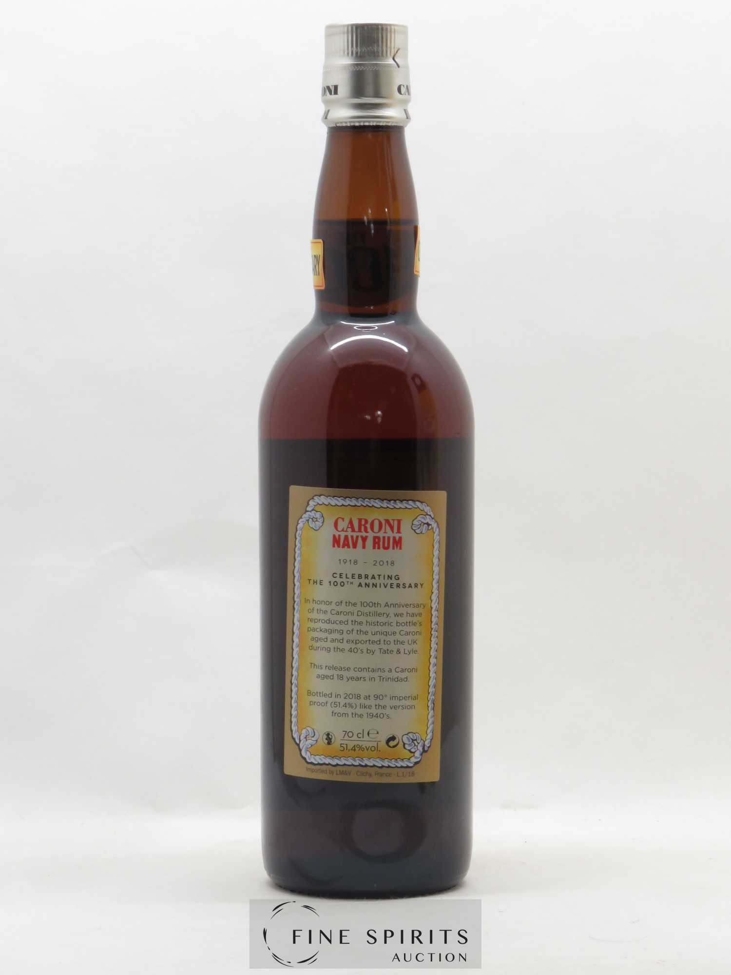 Caroni 18 years Velier Navy Rum 90° Proof - bottled 2018 Celebrating the 100th Anniversary Extra Strong - Lot of 1 bottle - 2