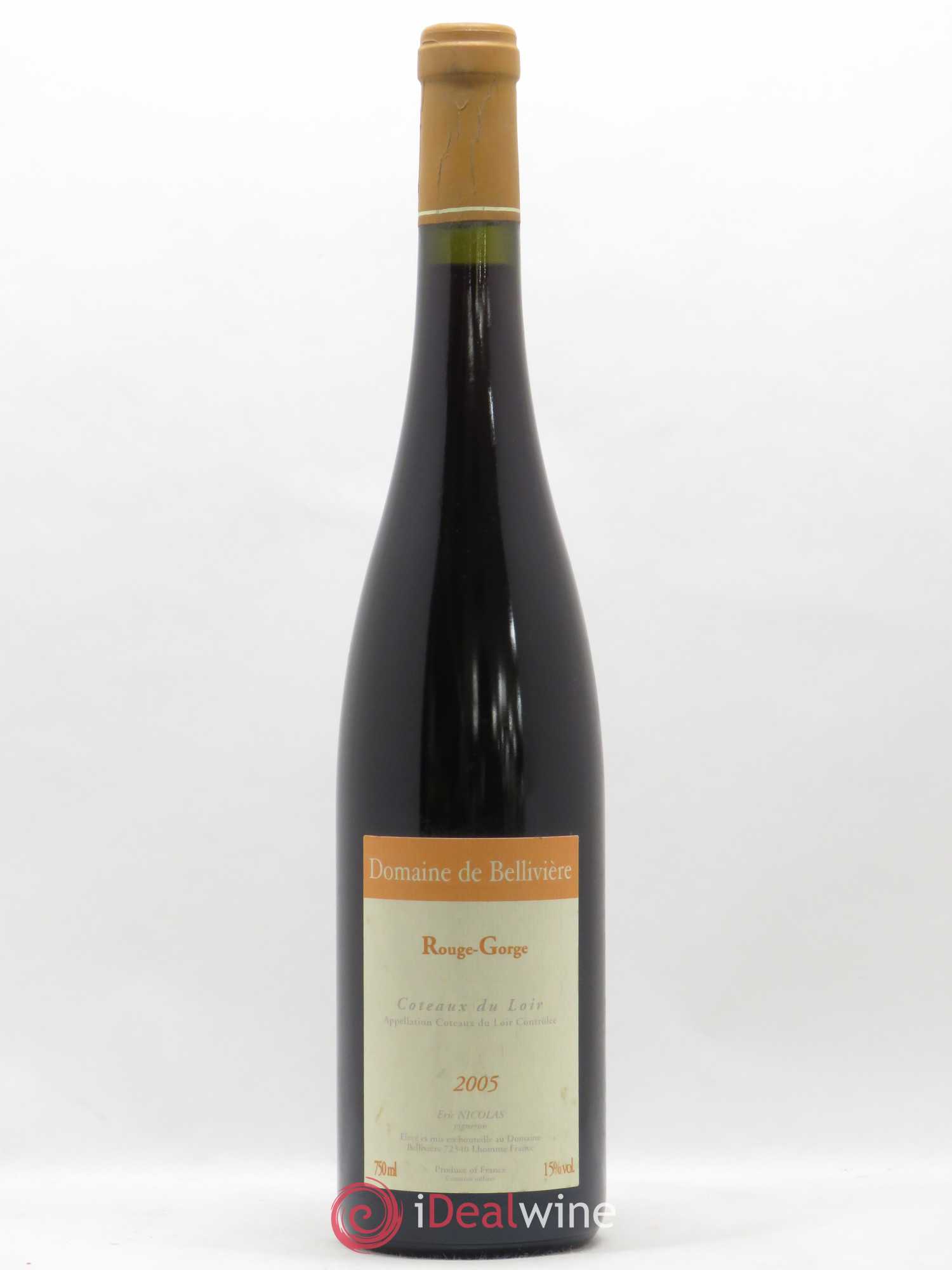 Coteaux du Loir Le Rouge Gorge Domaine de Bellivière 2005 - Lot de 1 bouteille - 0