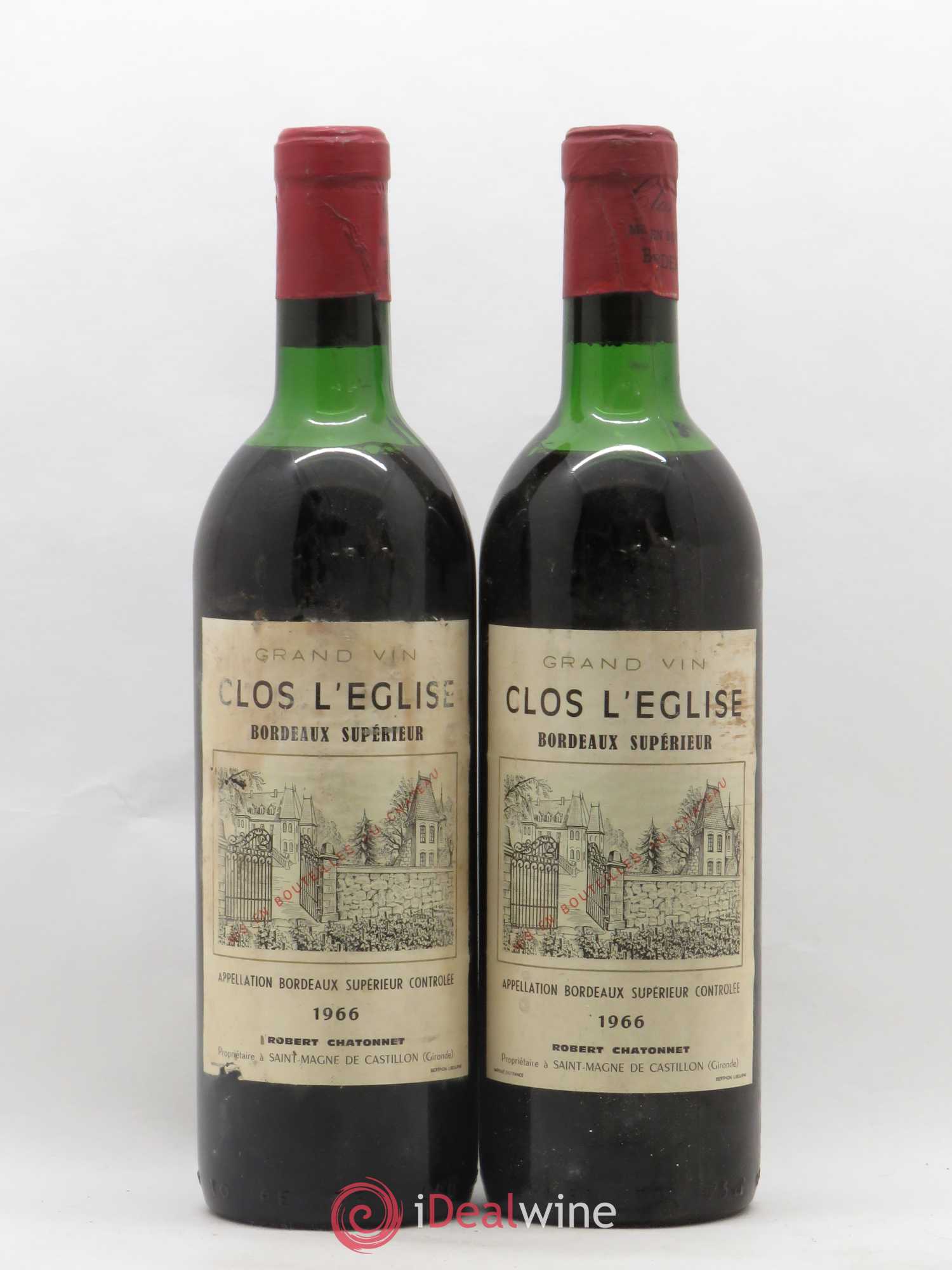 Bordeaux Clos L'Eglise 1966 - Lot de 2 bouteilles - 0