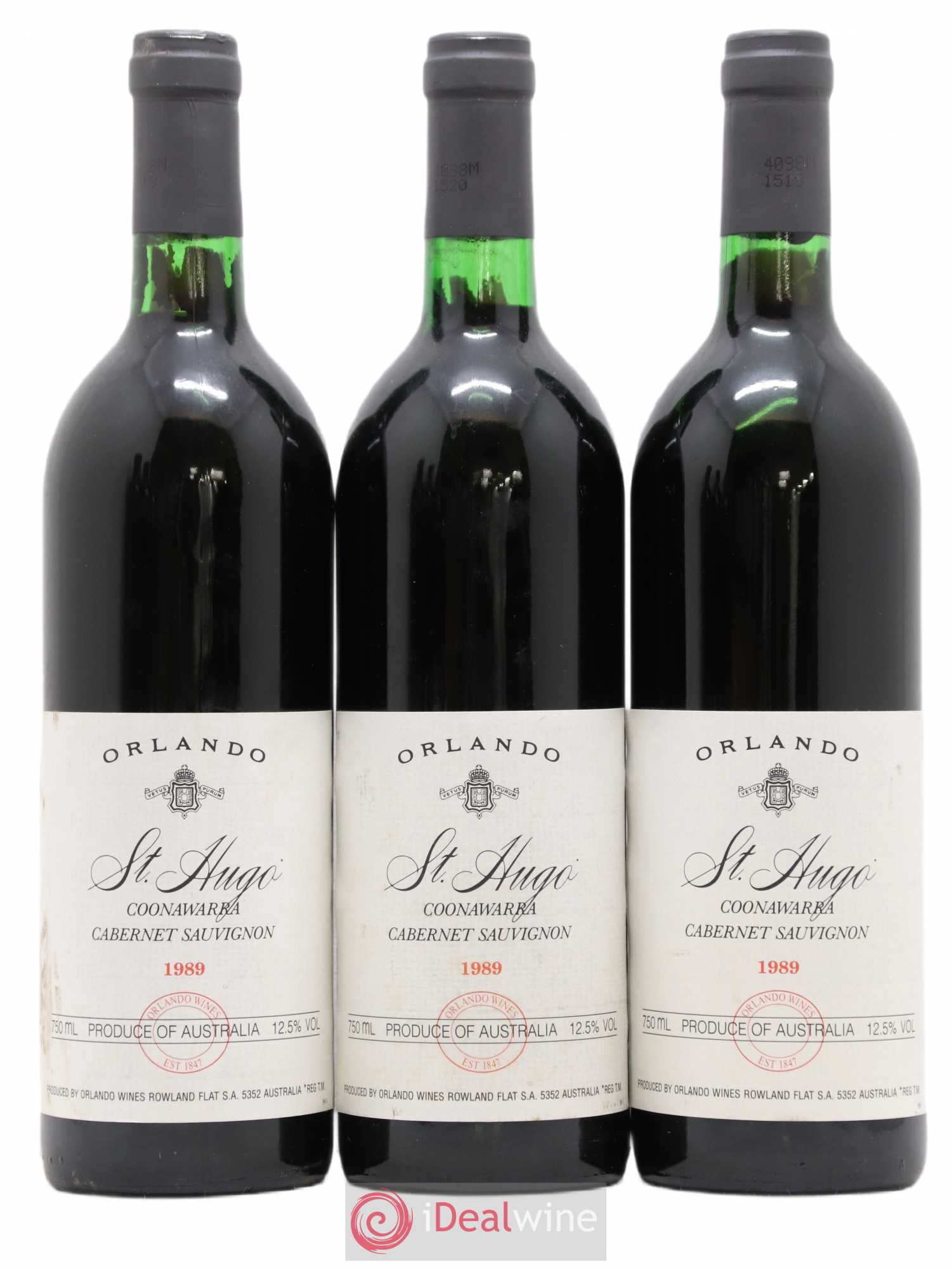 Australie Cabernet Sauvignon Orlando Coonawarra Saint Hugo 1989 - Posten von 6 Flaschen - 1