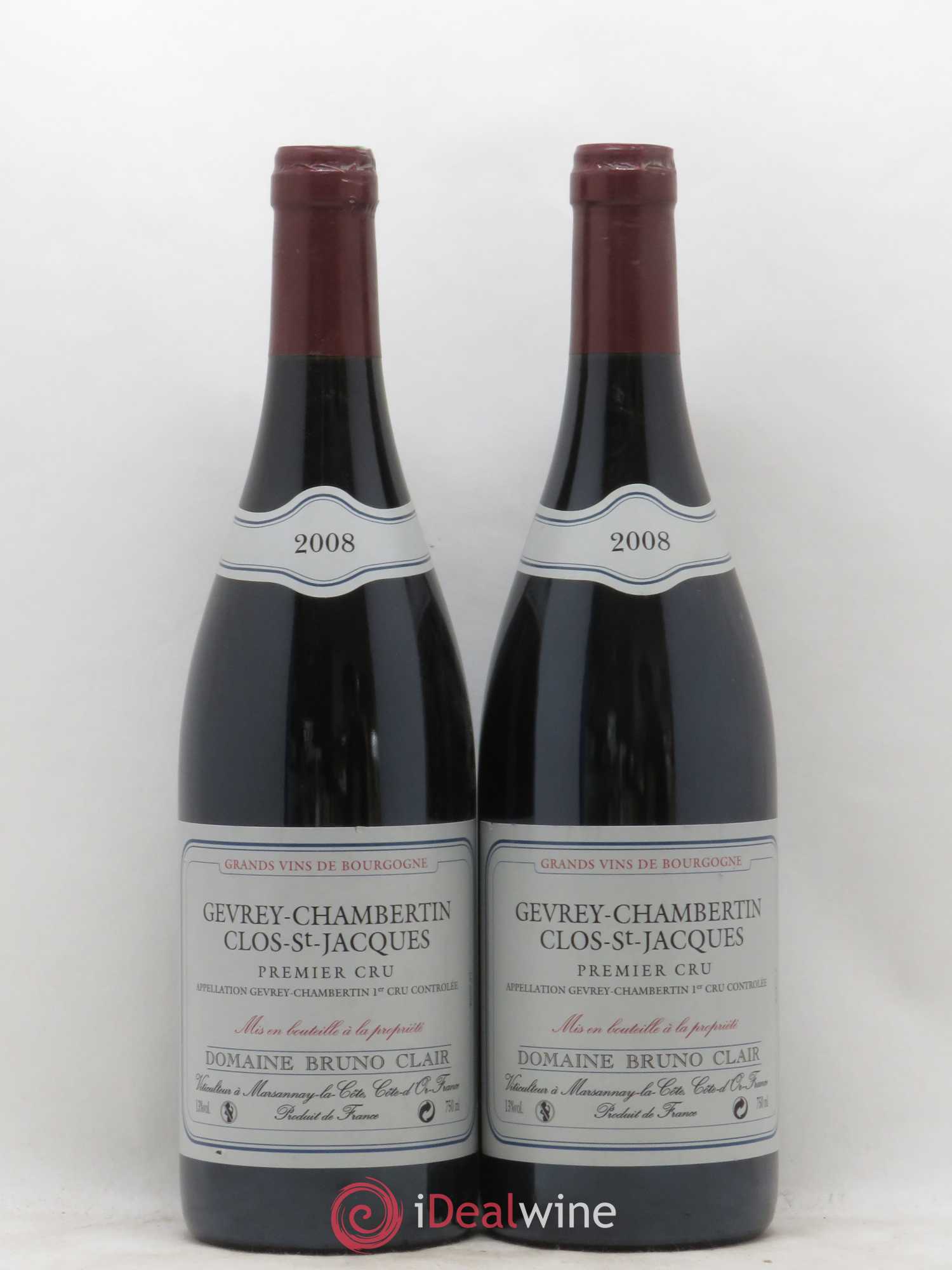 Gevrey-Chambertin 1er Cru Clos Saint-Jacques Bruno Clair (Domaine) 2008 - Lot de 2 bouteilles - 0