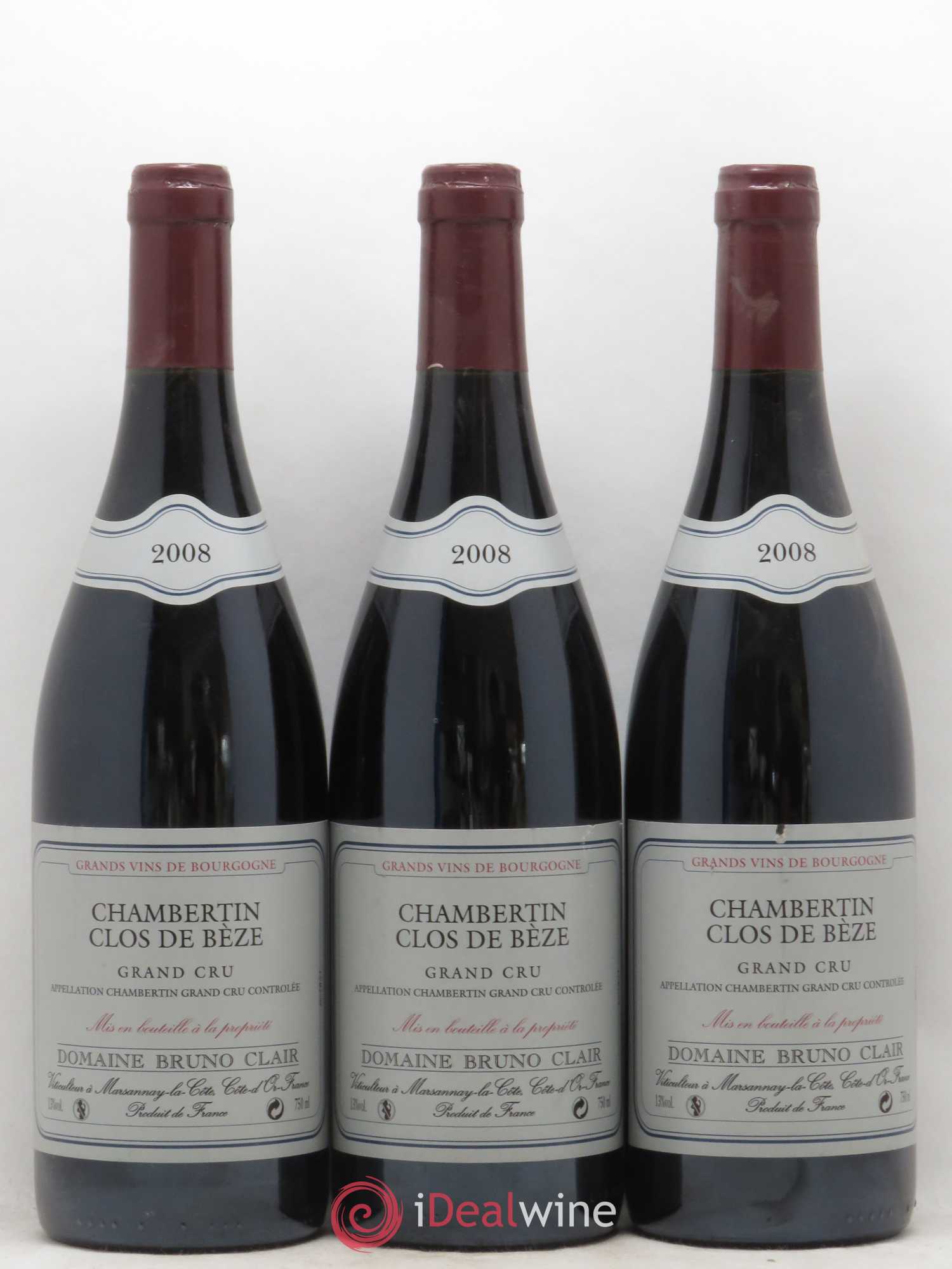 Chambertin Clos de Bèze Grand Cru Bruno Clair (Domaine) 2008 - Lot de 3 bouteilles - 0