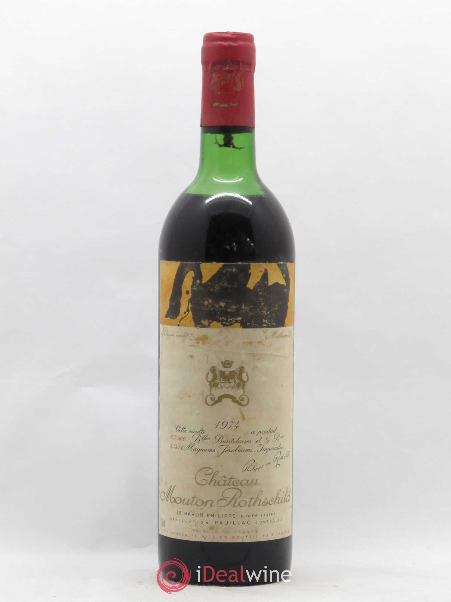 Château Mouton Rothschild 1er Grand Cru Classé 1974 - Lot de 1 bouteille - 0