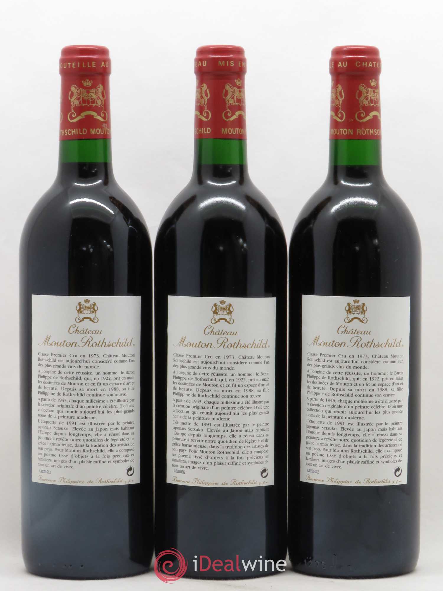 Château Mouton Rothschild 1er Grand Cru Classé 1991 - Lot de 3 bouteilles - 1